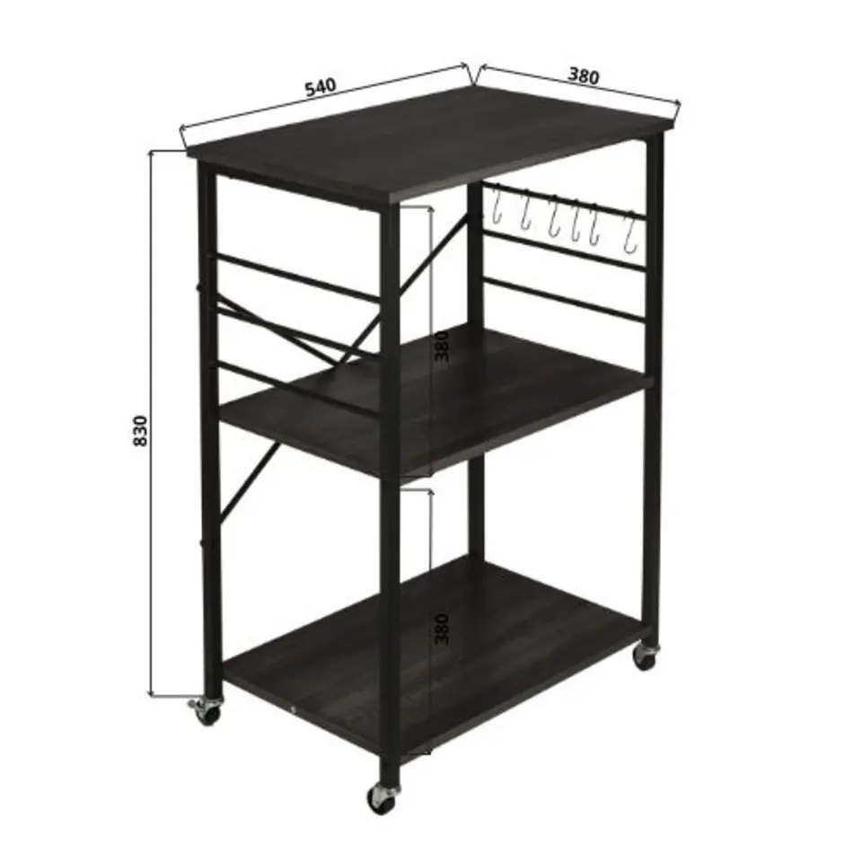 ERRO Serveerwagen - keukentrolley - 60x40x89 cm - zwart