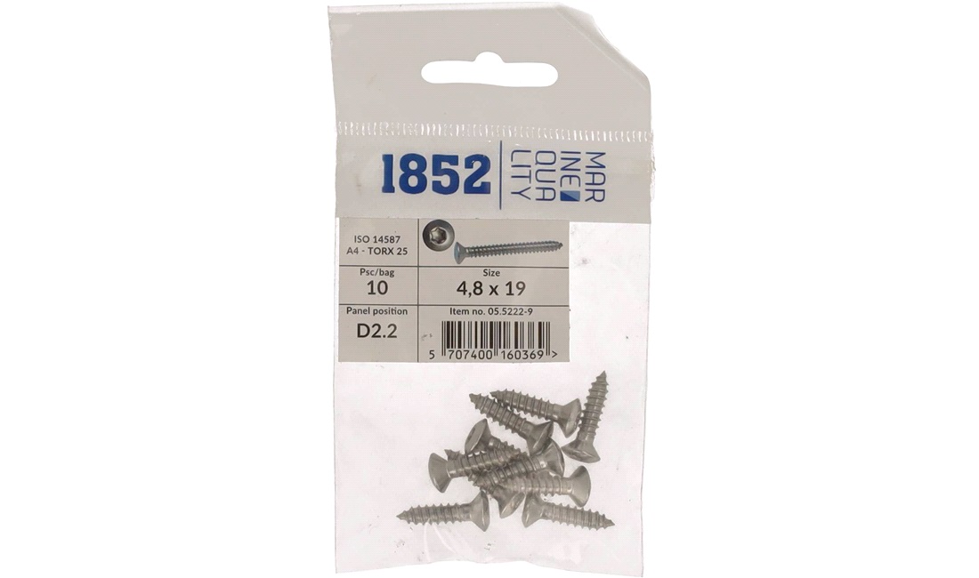 Skrue linsehoved 4,8x19 a4 torx 10 stk iso 9479-4