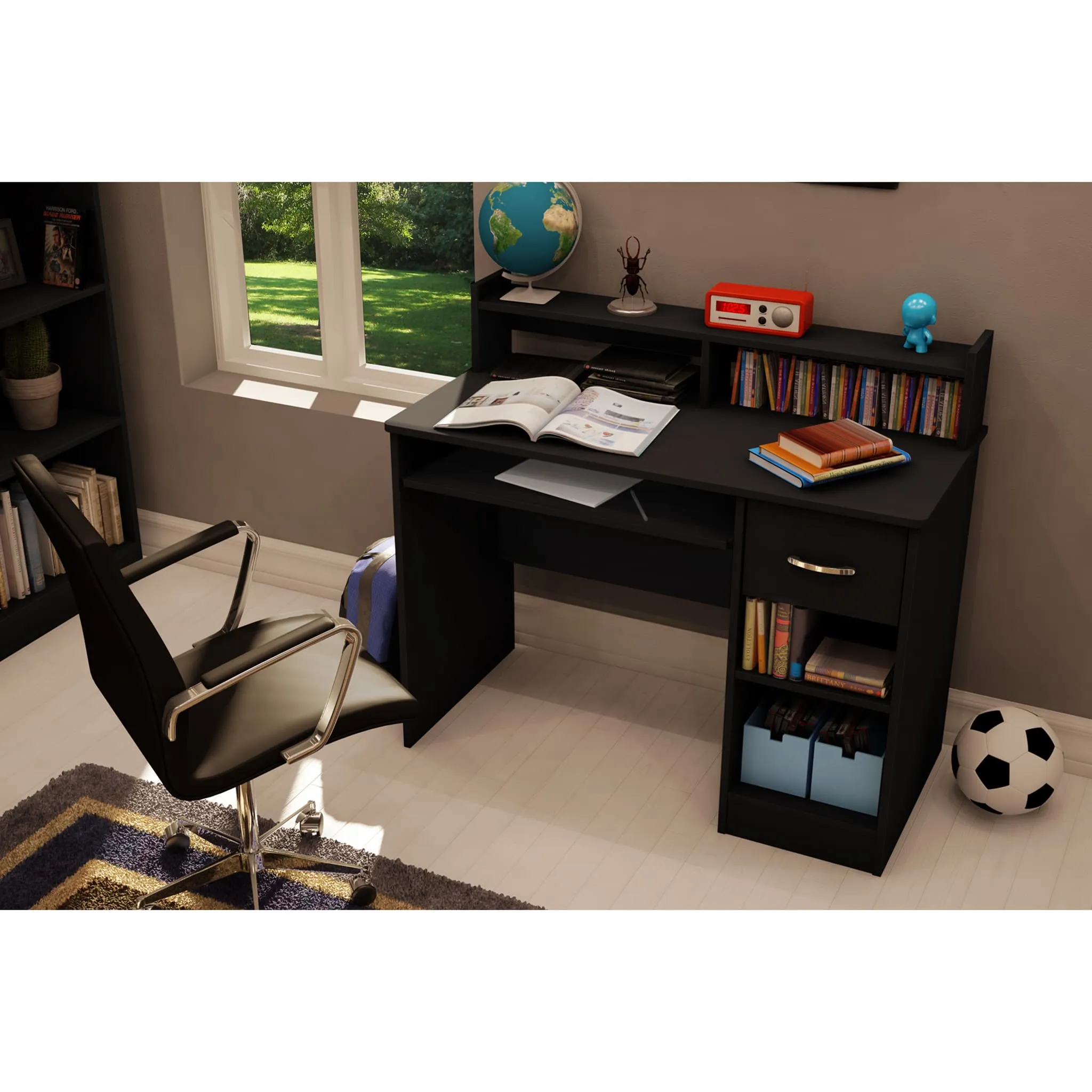 South Shore Bureau de Travail avec Support à clavier - Axess Noir Solide