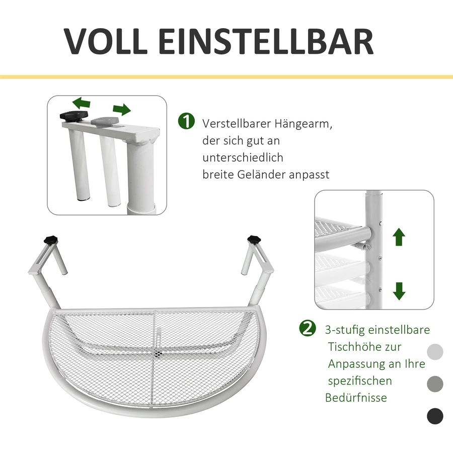 Outsunny Balkonhängetisch höhenverstellbar weiß