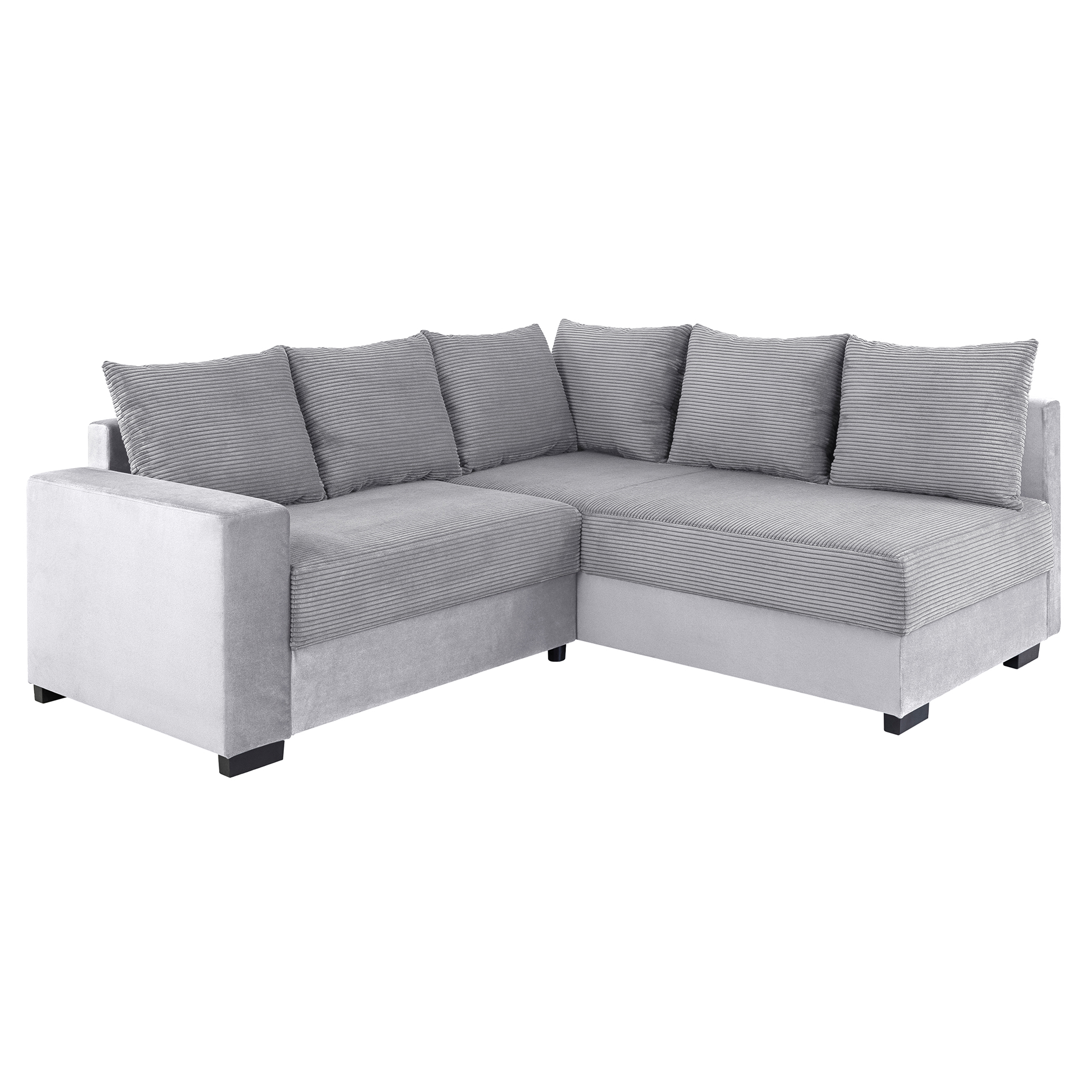 Ecksofa - hellgrau - Cord - Ottomane rechts