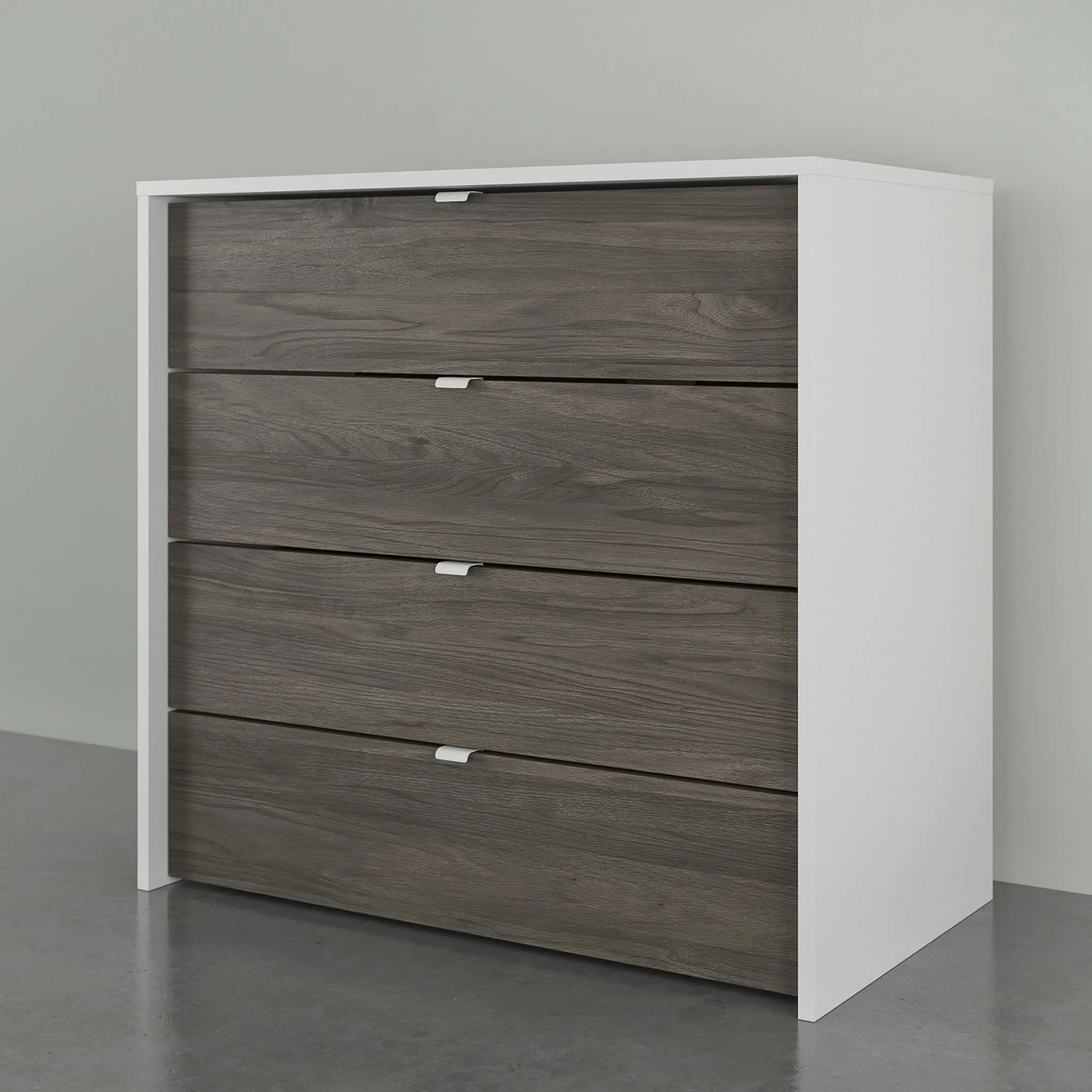 Nexera Bureau 4 Tiroirs - Blanc  Gris Écorce