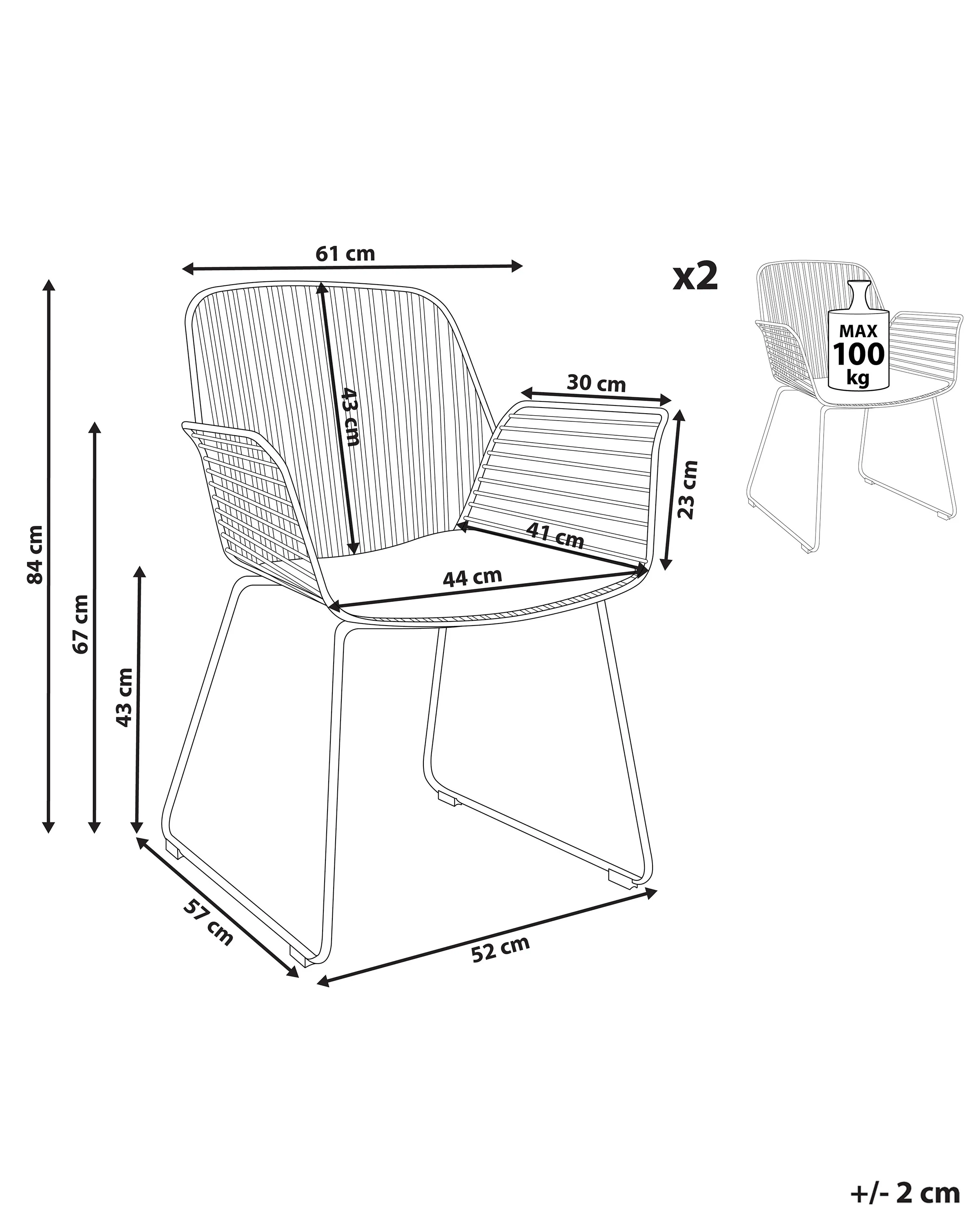 Set van 2 eetkamerstoelen APPLETON Metaal Goud