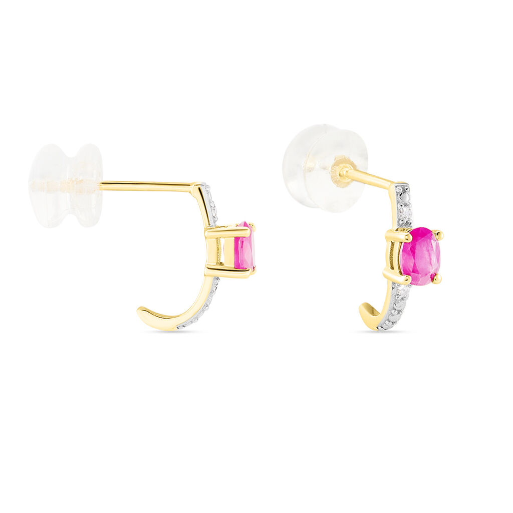 Boucles D'oreilles Puces Barrett Or Jaune Rubis Diamant