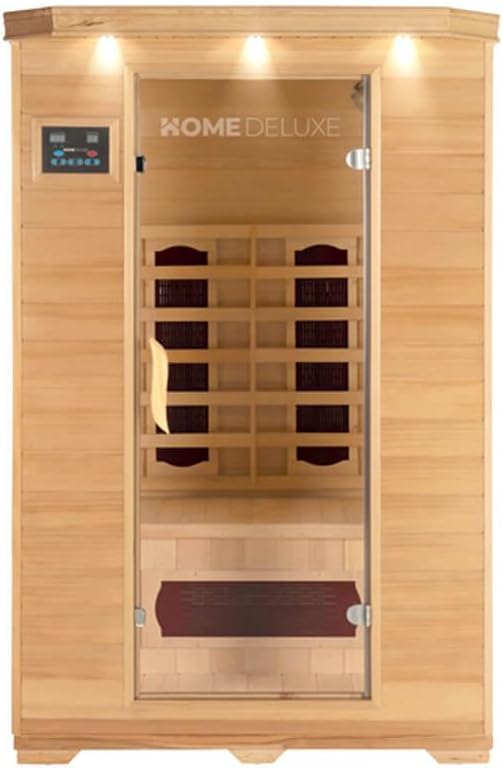 Home Deluxe – Infrarotkabine REDSUN M – 120 x 105 x 190 cm - für 2 Personen, 5 Keramikstrahler – Holz: Hemlocktanne I Infrarotsauna, Sauna, Wärmekabine, Infrarot