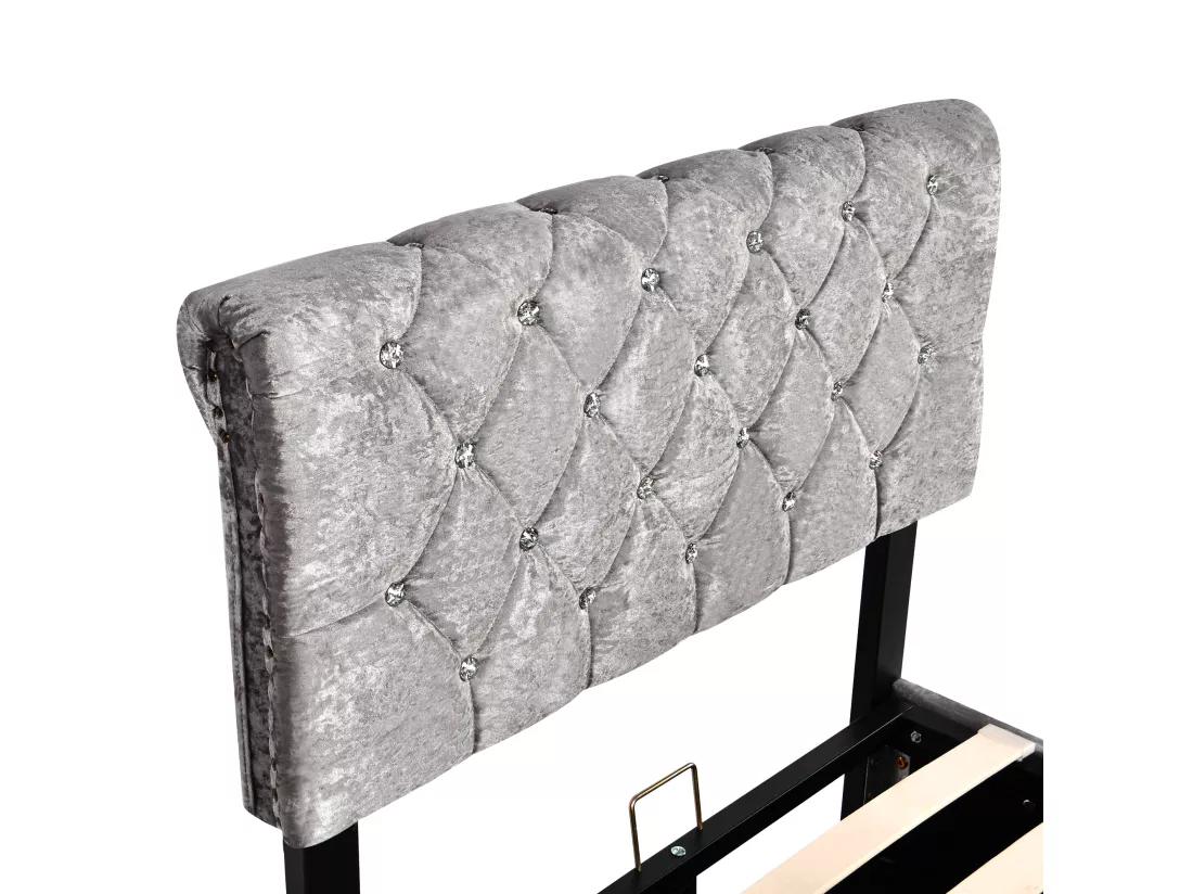 Lit coffre 90 x 200 cm en velours avec sommier à lattes tête de lit réglable style scandinave gris