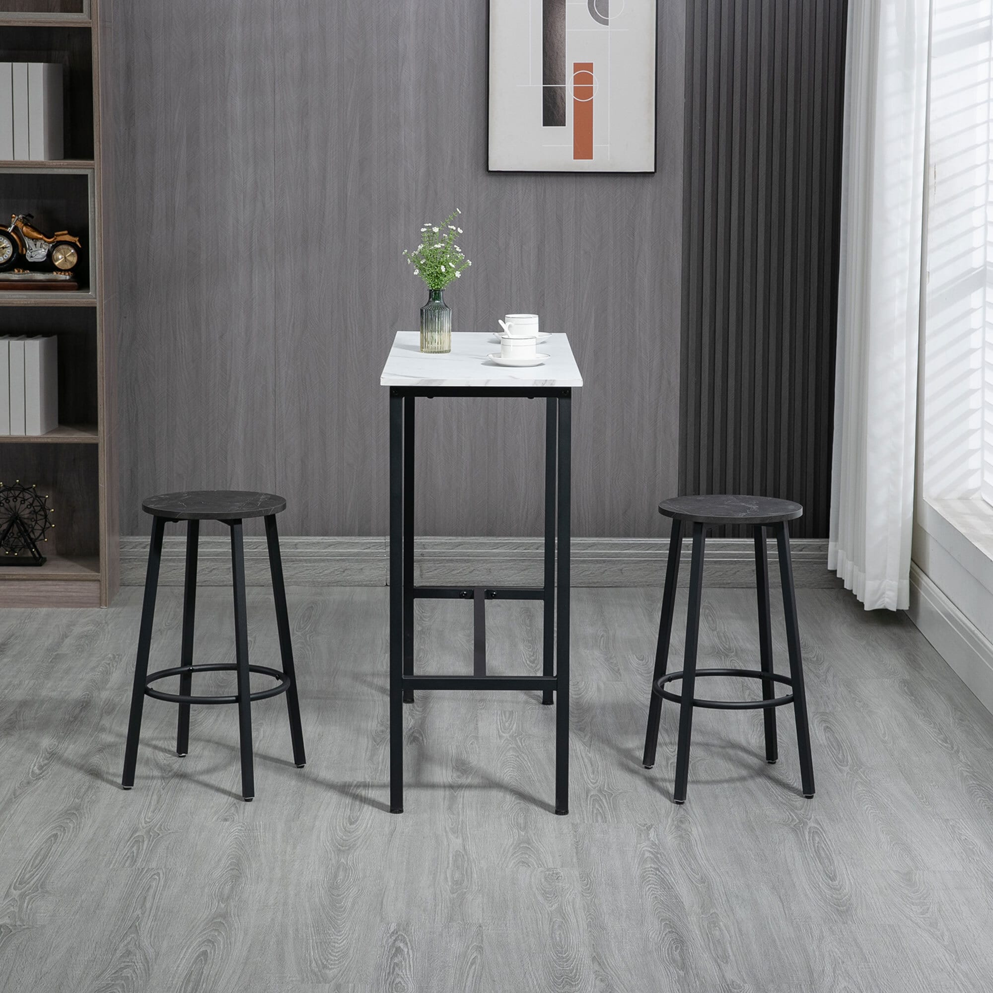 HOMCOM Bartisch Set mit Stahlrahmen schwarz, weiß 100L x 40B x 90H cm