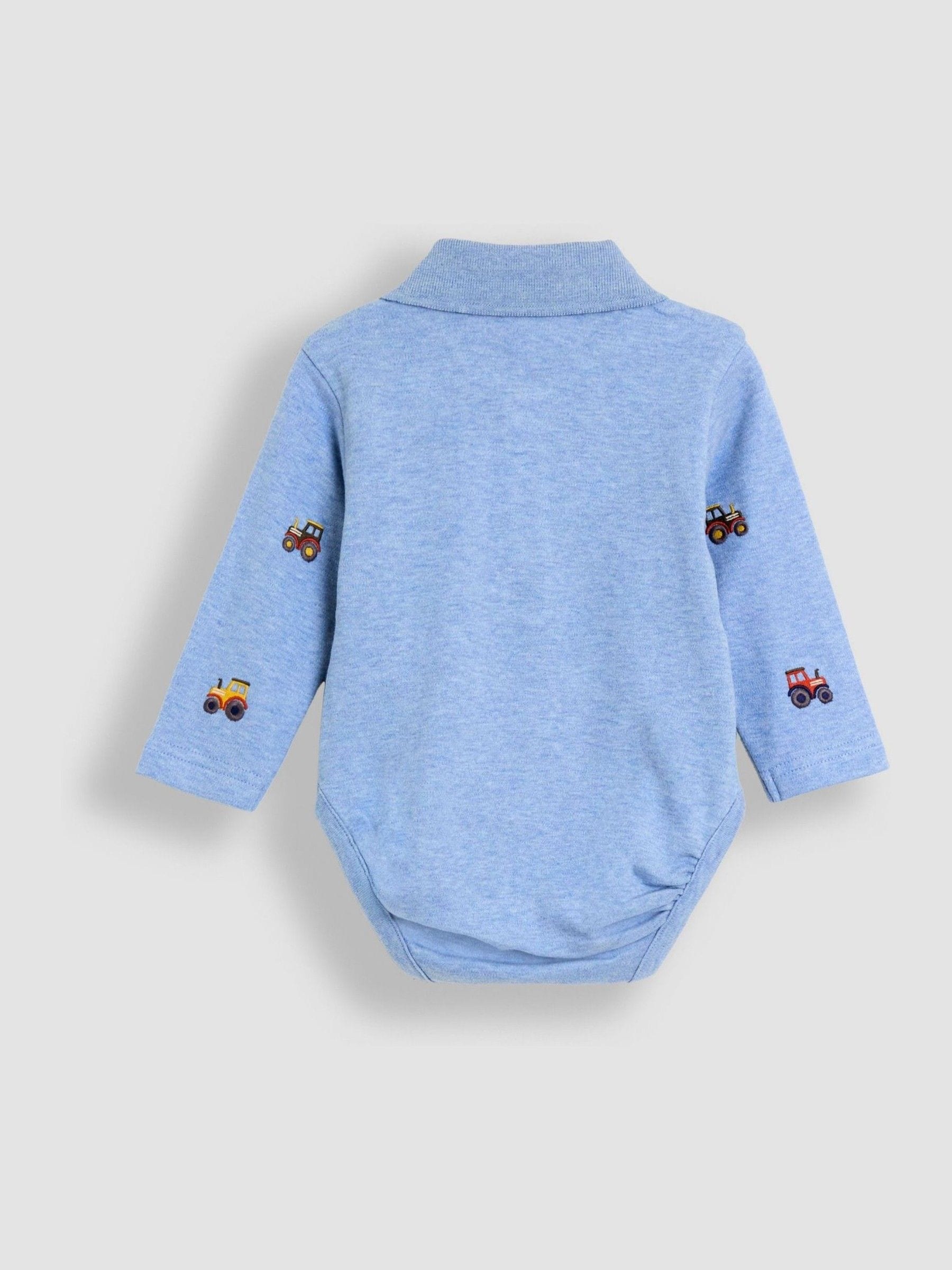 Blauw met tractor - JoJo Maman Bébé Geborduurde polo body