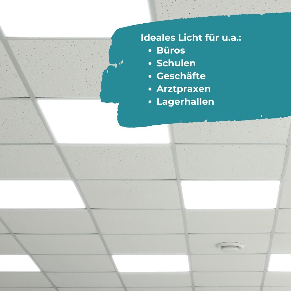 LUXULA 6x LED Panel 62x62cm Rasterleuchte - 36W 3600lm - 4000K Neutralweiß - flimmerfrei - mit Netzteil 230V - LED Deckenleuchte für Rasterdecke - Einlegeleuchte Büroleuchte Gewerbe