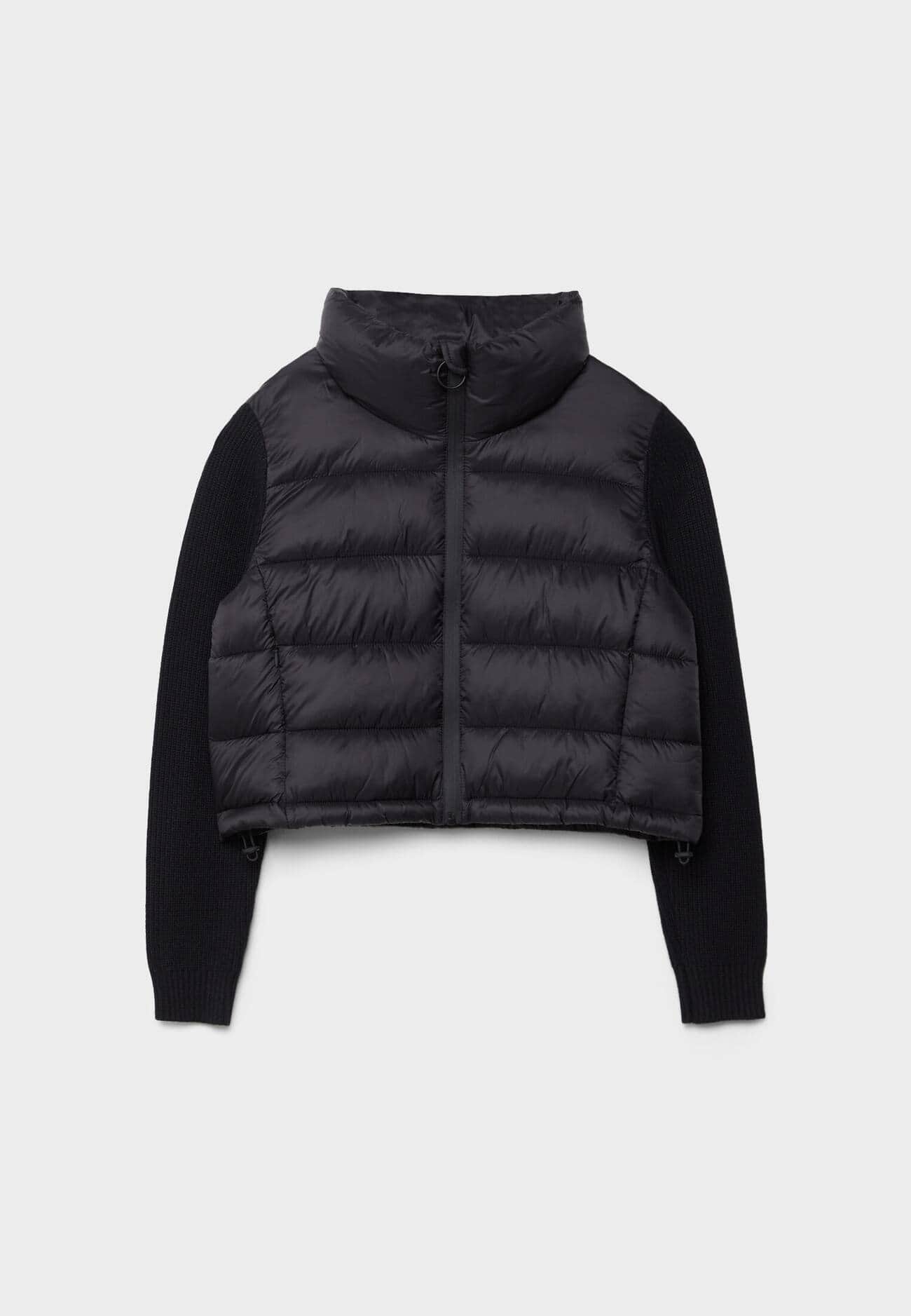 Jaqueta puffer com mangas de tricô grosso