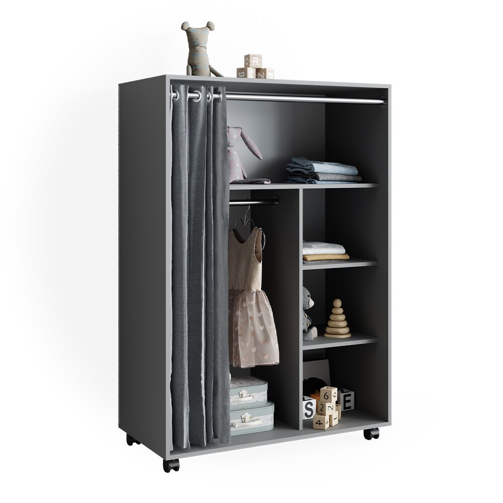 Vicco mobiler Kinderkleiderschrank Dielenschrank Garderobe Doros Grau modern 100 x 147 cm offen rollbar