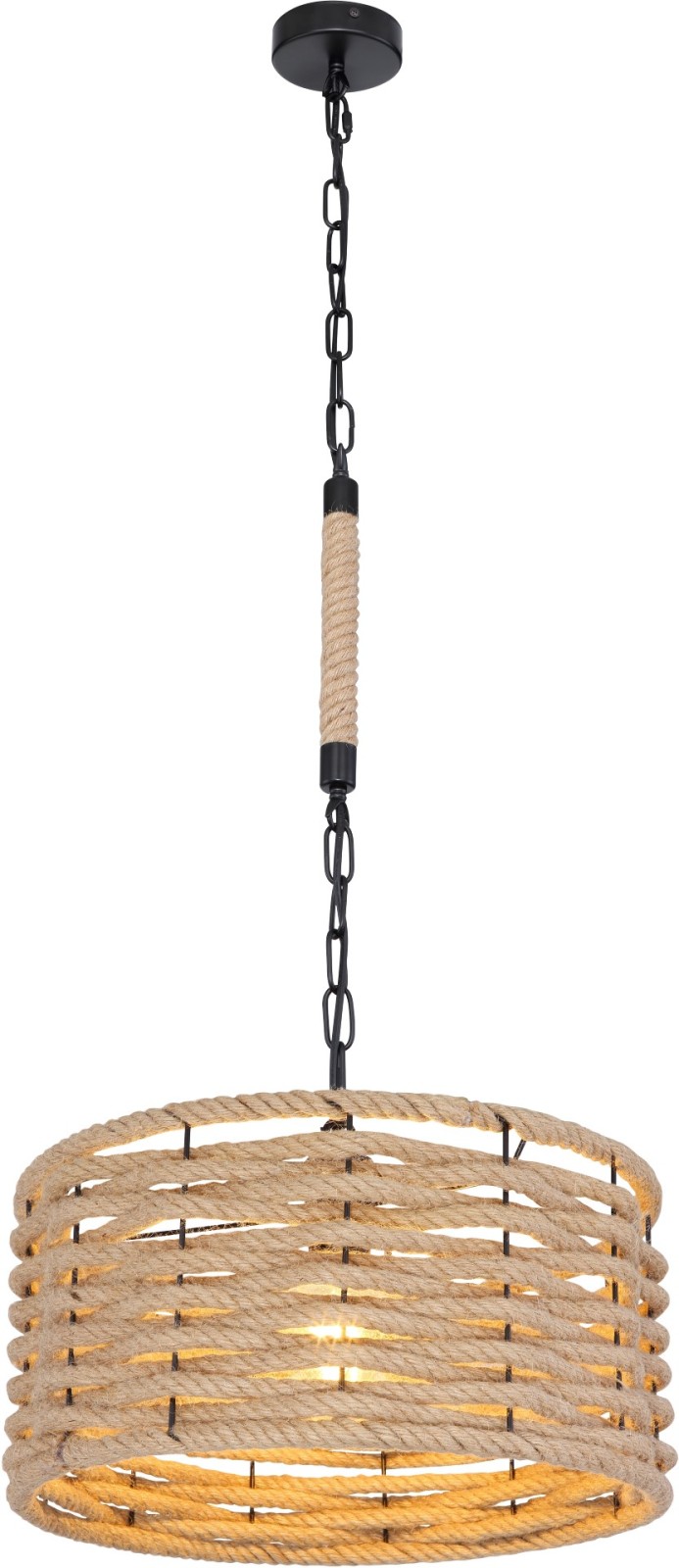 Pendelleuchte - schwarz matt - braun - Hanfseil - 156 cm