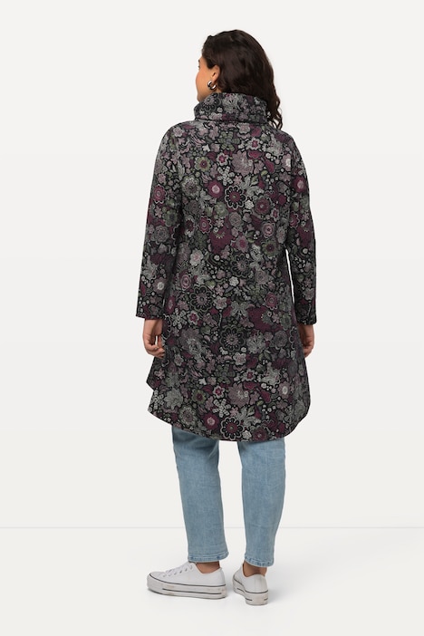 Long-Sweater, Blüten, A-Linie, Stehkragen, Langarm
