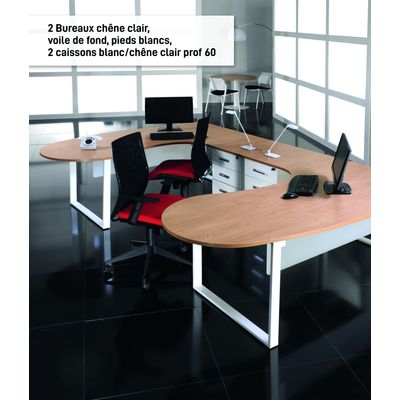 Bureau LOFTER Manager arrondi - retour à droite - L200 cm - Plateau imitation chêne gris - Pied carbone (Pieds de renfort obligatoire à rajouter - non inclus)