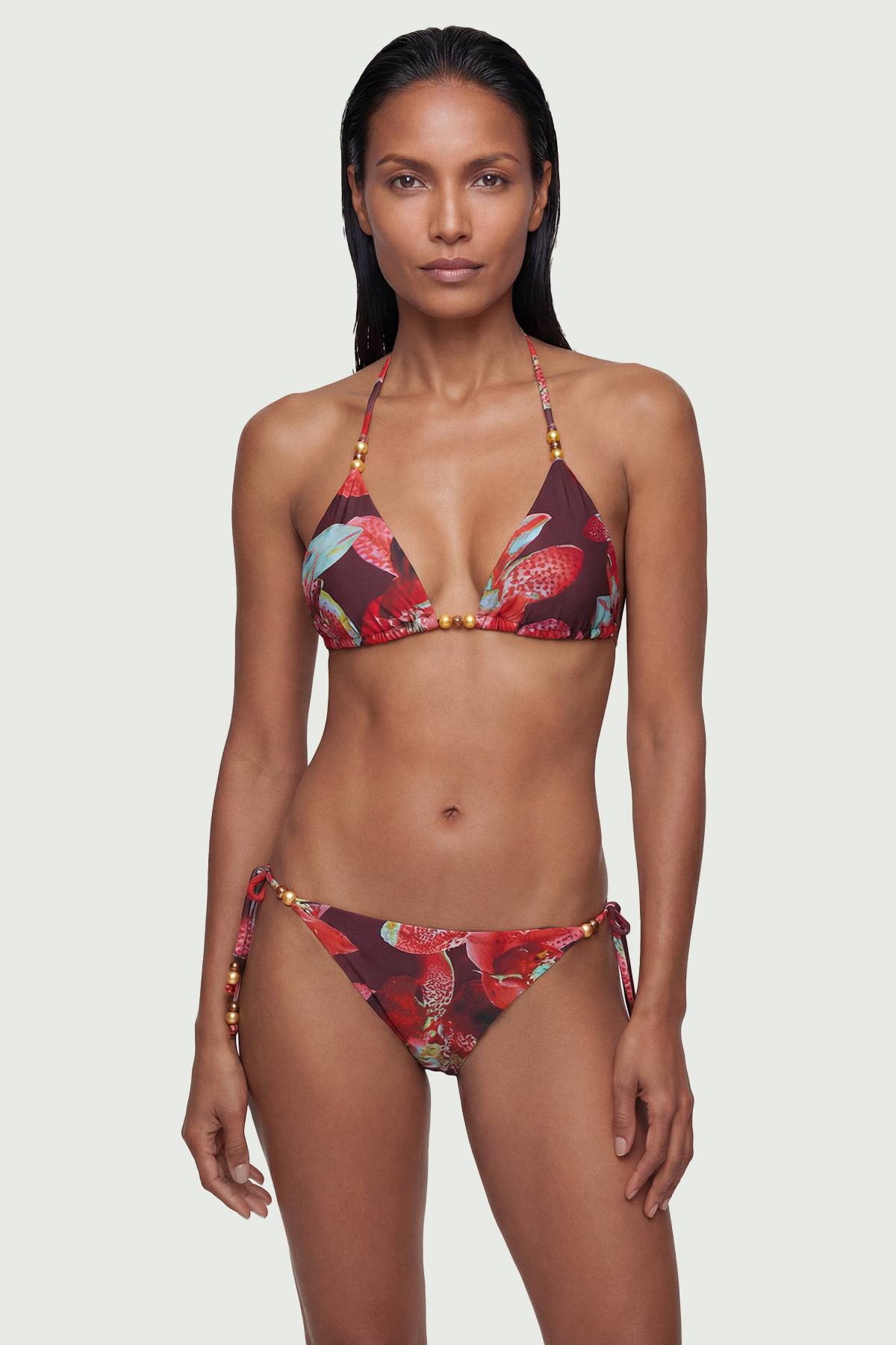 KarenMillen Bas de Bikini Réversible à Motif Floral Photographique avec Détail de Perles