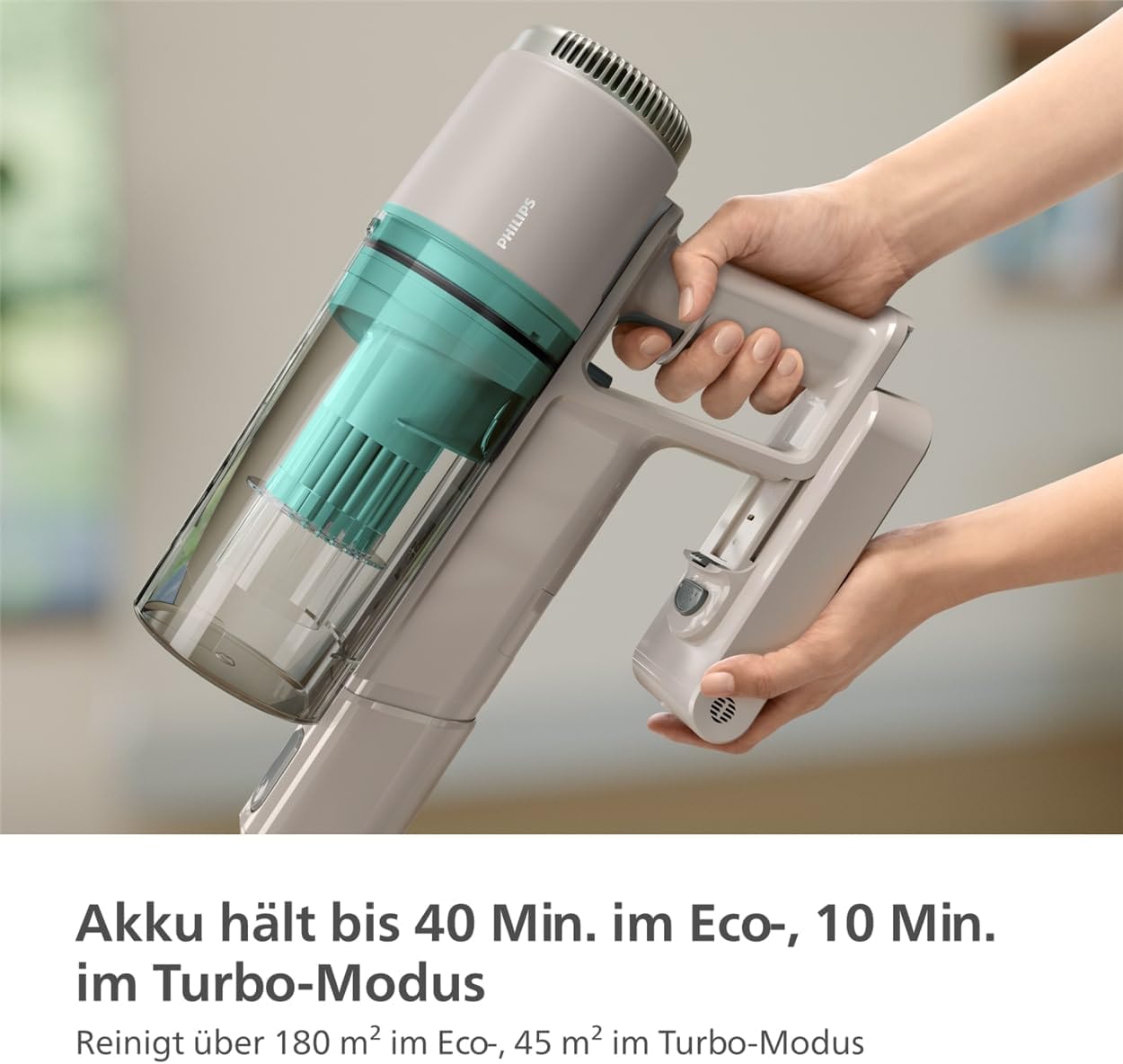 Philips Akku-Staubsauger 2000 Serie. Starke Saugkraft auf Hartböden, 40min Laufzeit, LED-Düse, austauschbarer Akku, leicht, 3-stufige Filterung, Wandhalterung (XC2012/01)
