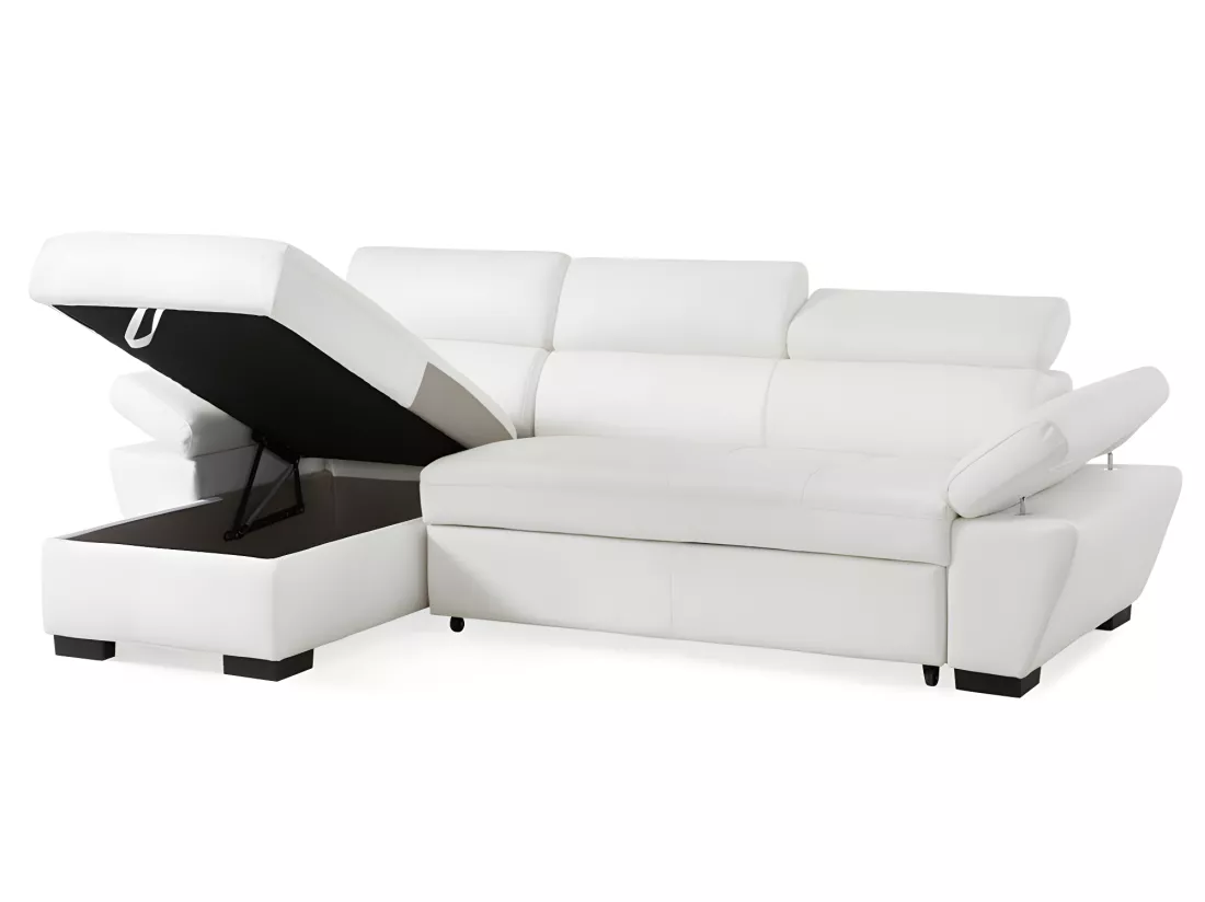 Canapé d'angle convertible en cuir JONOVA - Blanc - Angle gauche