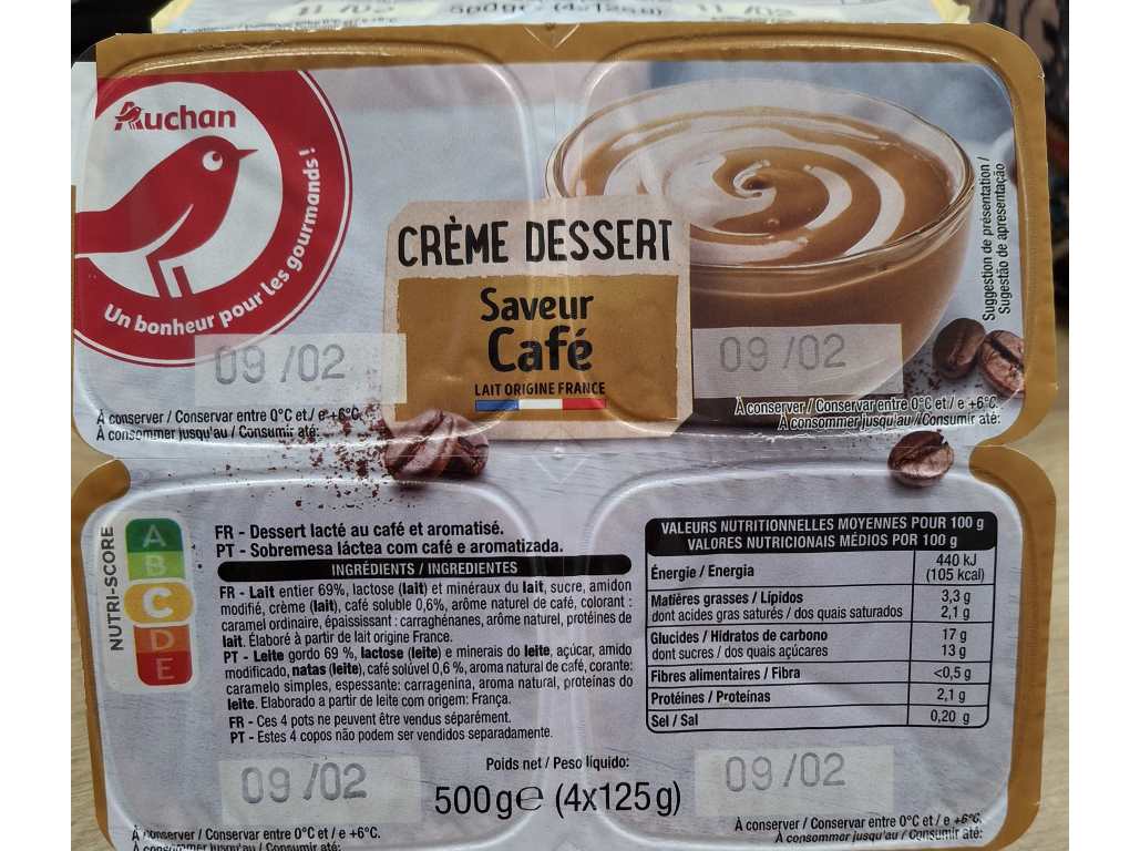 SOBREMESA LÁCTEA AUCHAN CAFÉ 500G (4X125G)