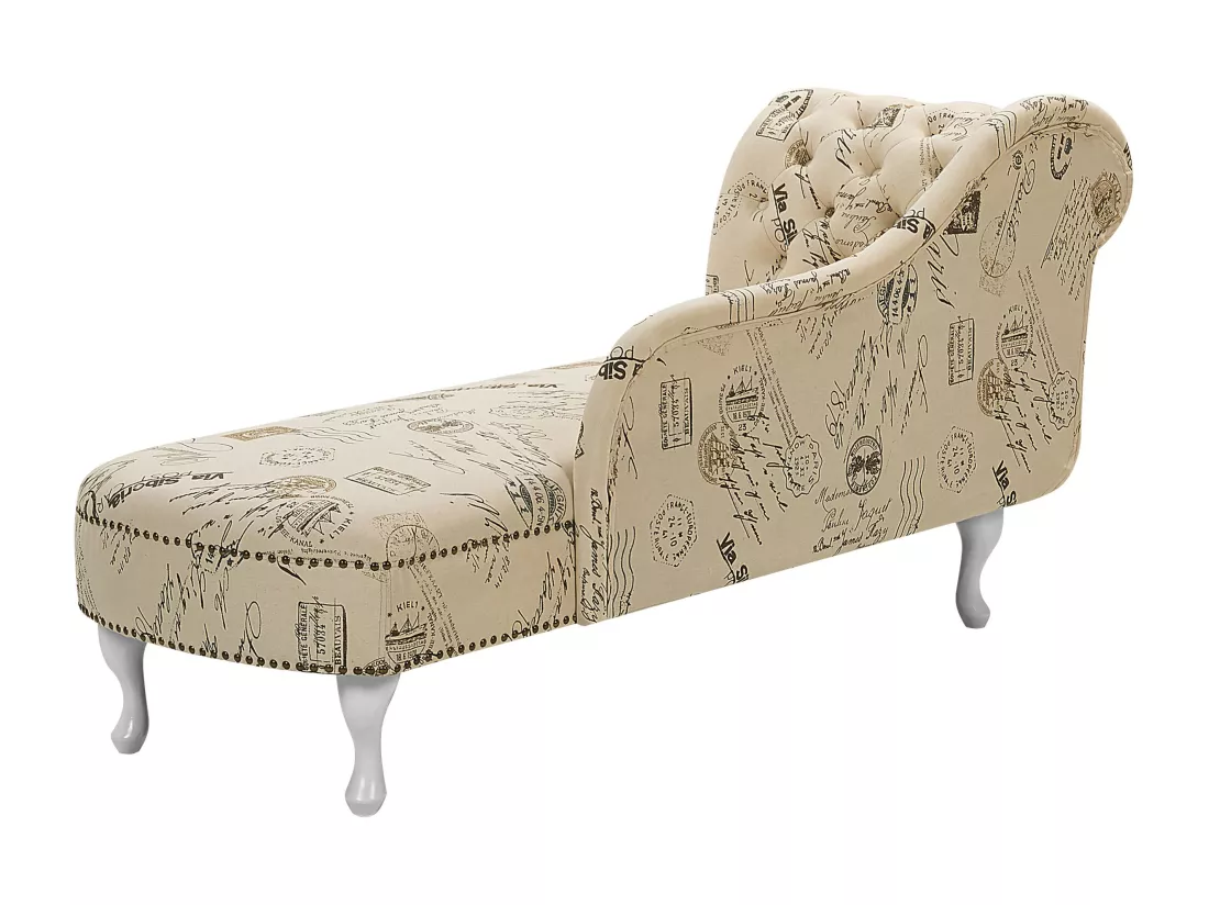 Chaise longue Chesterfield en tissu imprimé beige côté droite NIMES