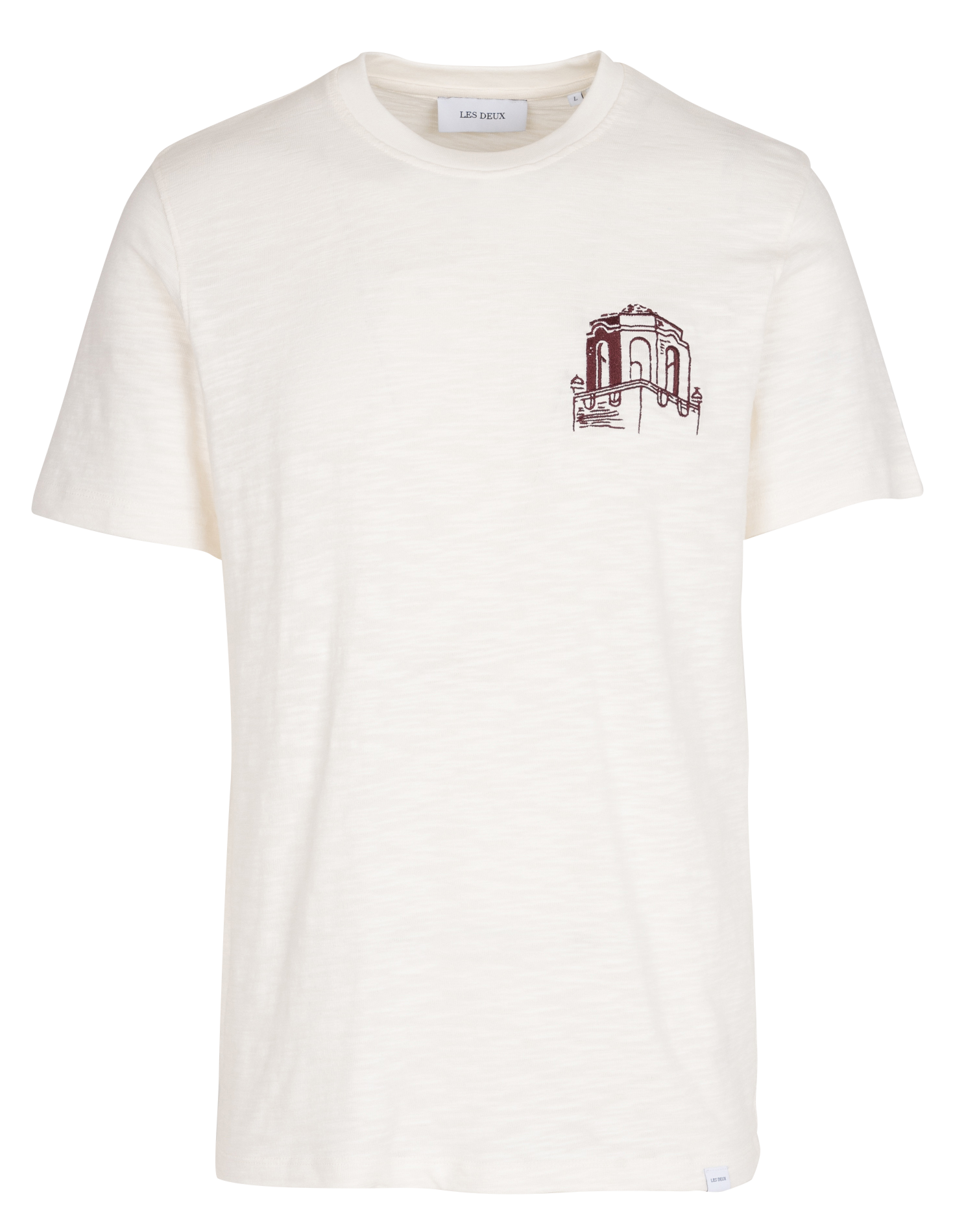 HOTEL - Tee-shirt col rond brodé en coton flammé | Beige