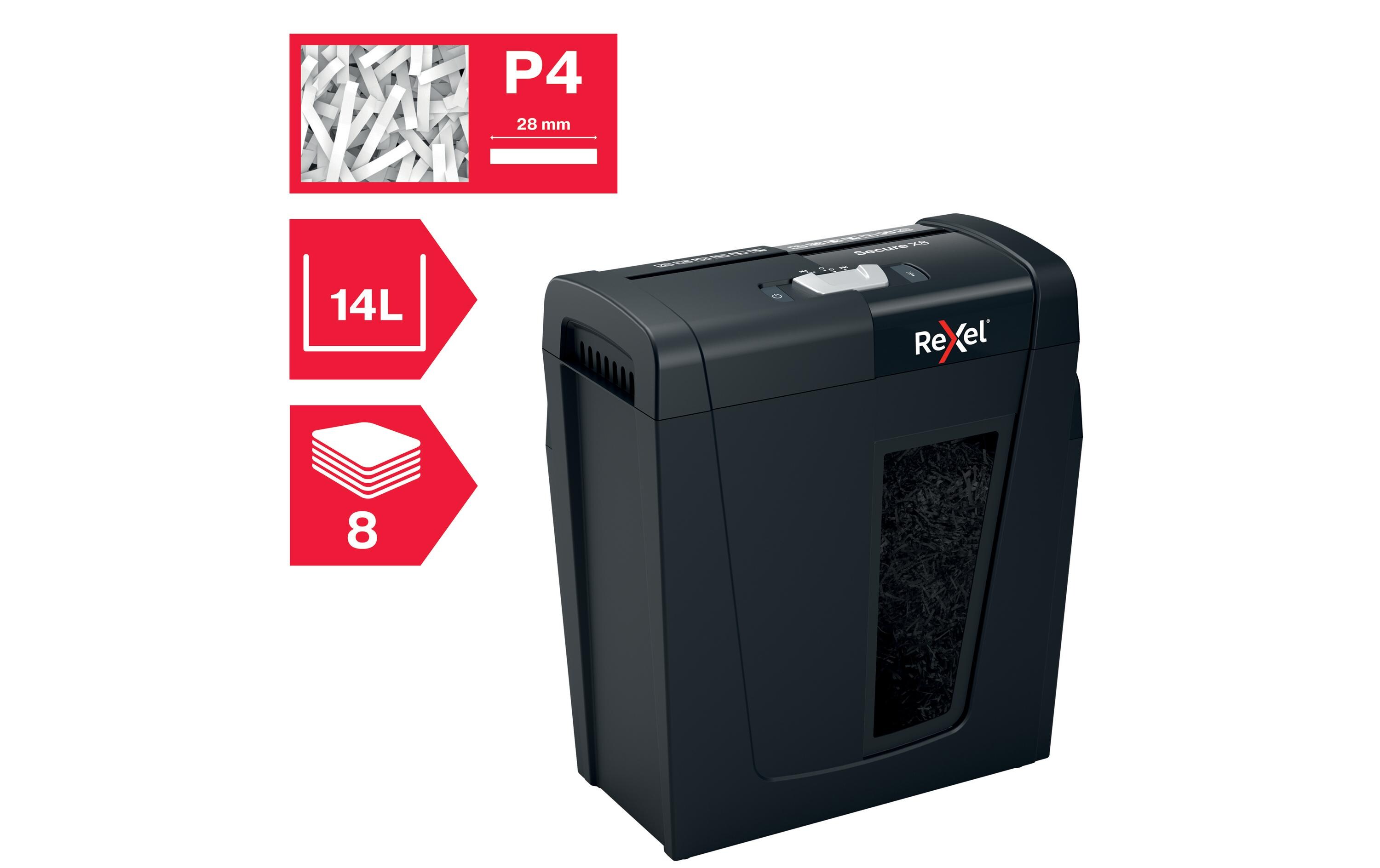 Aktenvernichter Rexel Secure X8, bis zu 8 Blatt<br>Manueller Schredder für die sichere Vernichtung vertraulicher Unterlagen
