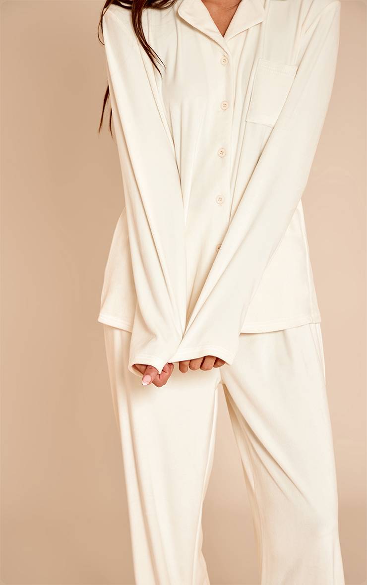 Crème Ensemble De Pyjama Toucher Doux Avec Passepoil Contrasté
