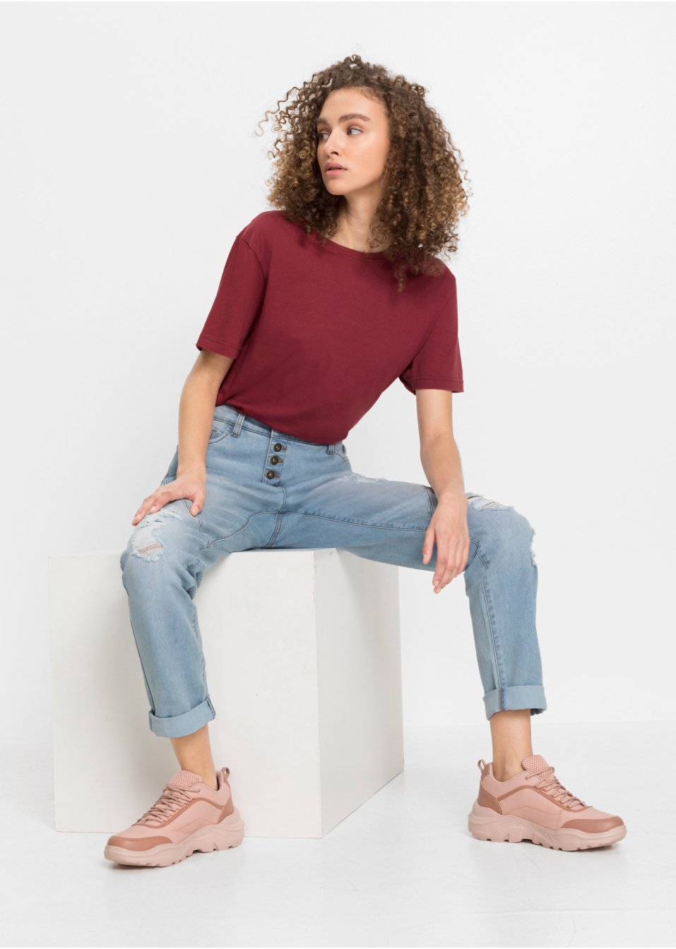 Jean Boyfriend Destroyed avec polyester recyclé