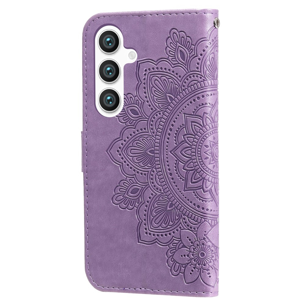 Samsung Galaxy S24  Plus Leder Tasche Wallet - Mandala Flowers Imprint - Lila