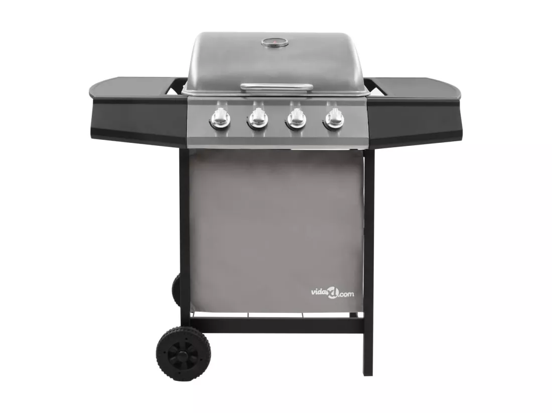 Barbecue gril à gaz avec 4 brûleurs Noir et argenté