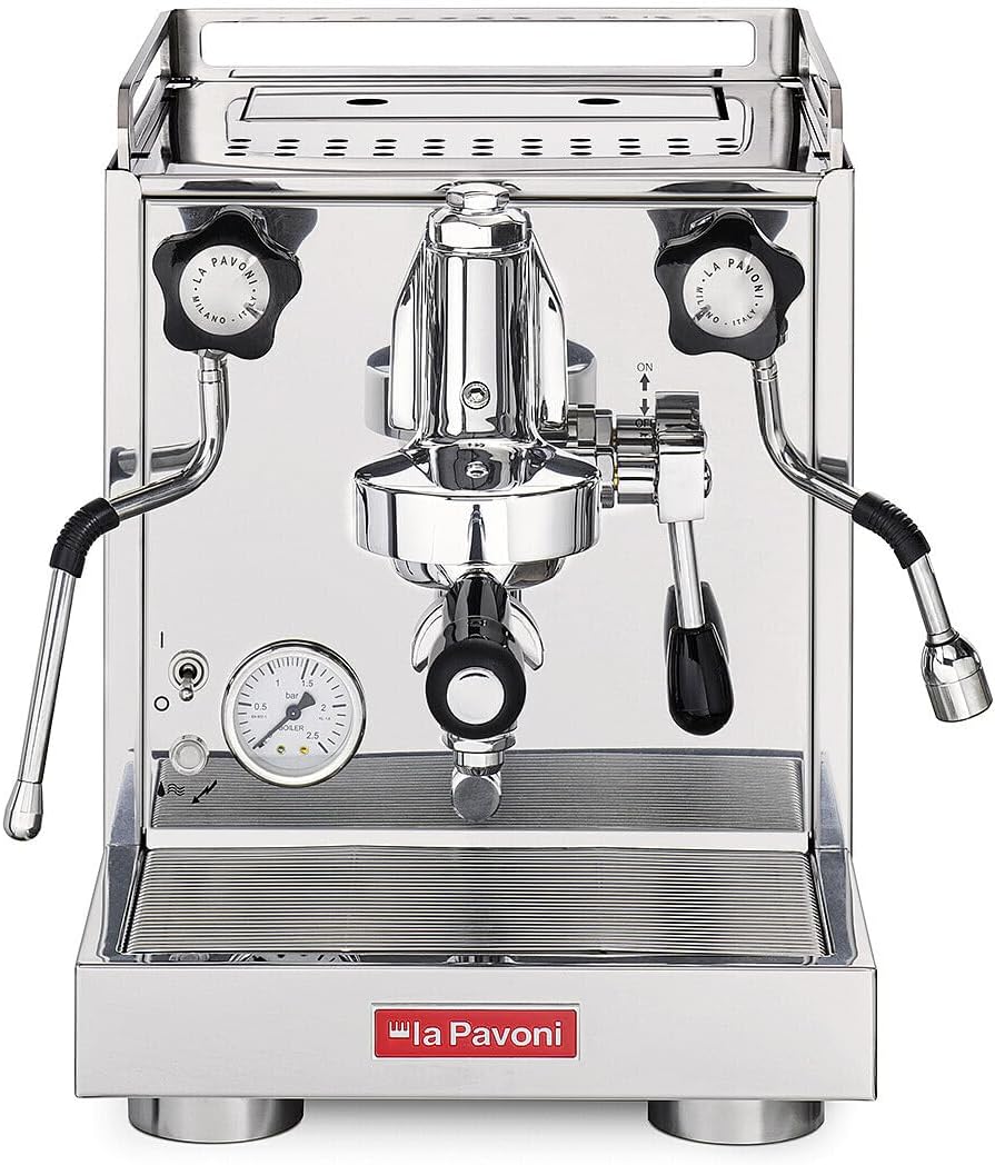 La Pavoni New Cellini Classic, Semiprofessionelle Espresso-Kaffeemaschine LPSCCS01EU, Einzelboiler mit Wärmetauscher, mit Drehventilen, Dampf- und Heißwasserlanze, 1400 W, Edelstahl