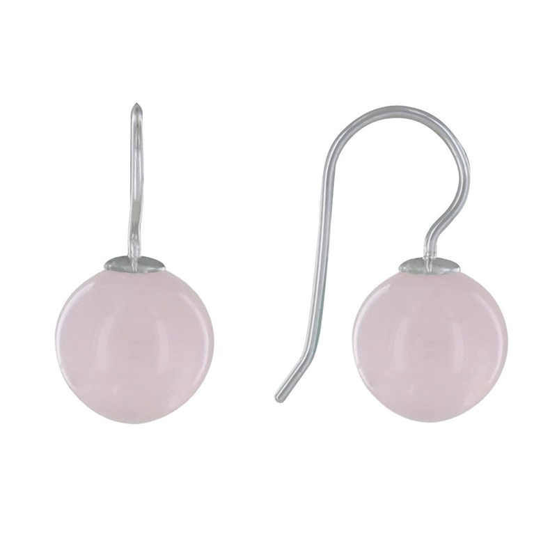 Boucles d'Oreilles Argent Billes de Quartz Rose