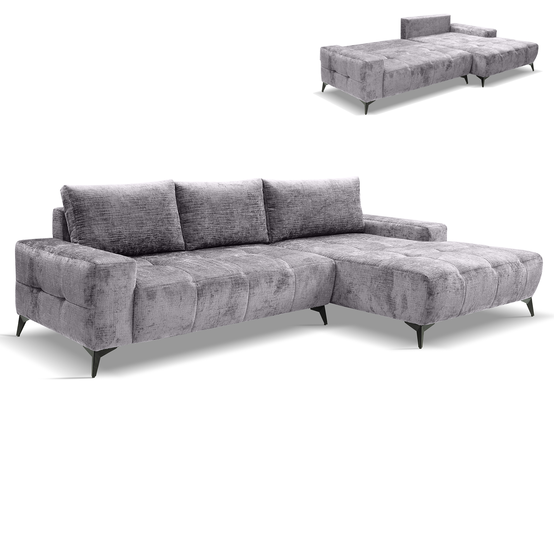 Ecksofa - ash - Liegefunktion - Staukasten - Longchair rechts