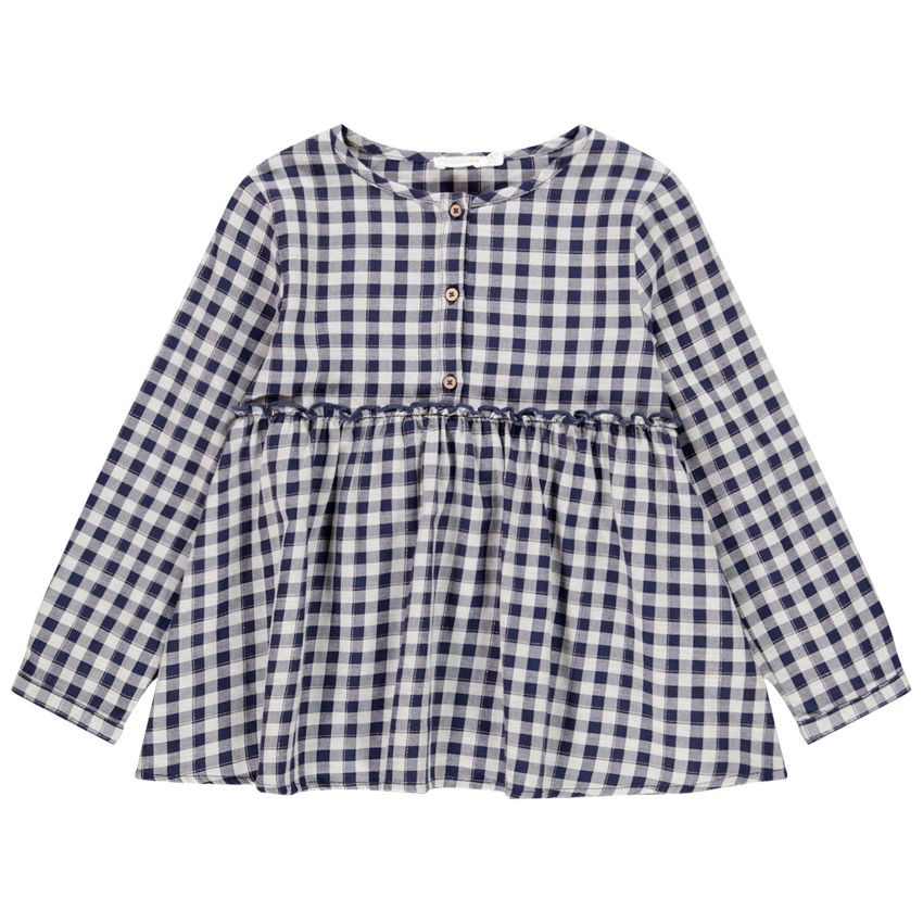 Tunique manches longues à carreaux pour enfant fille - Bleu marine