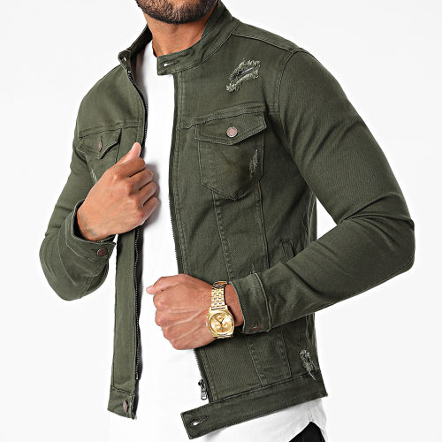 Veste Jean Zippée Super Slim Fit ZVS-016 Vert Kaki