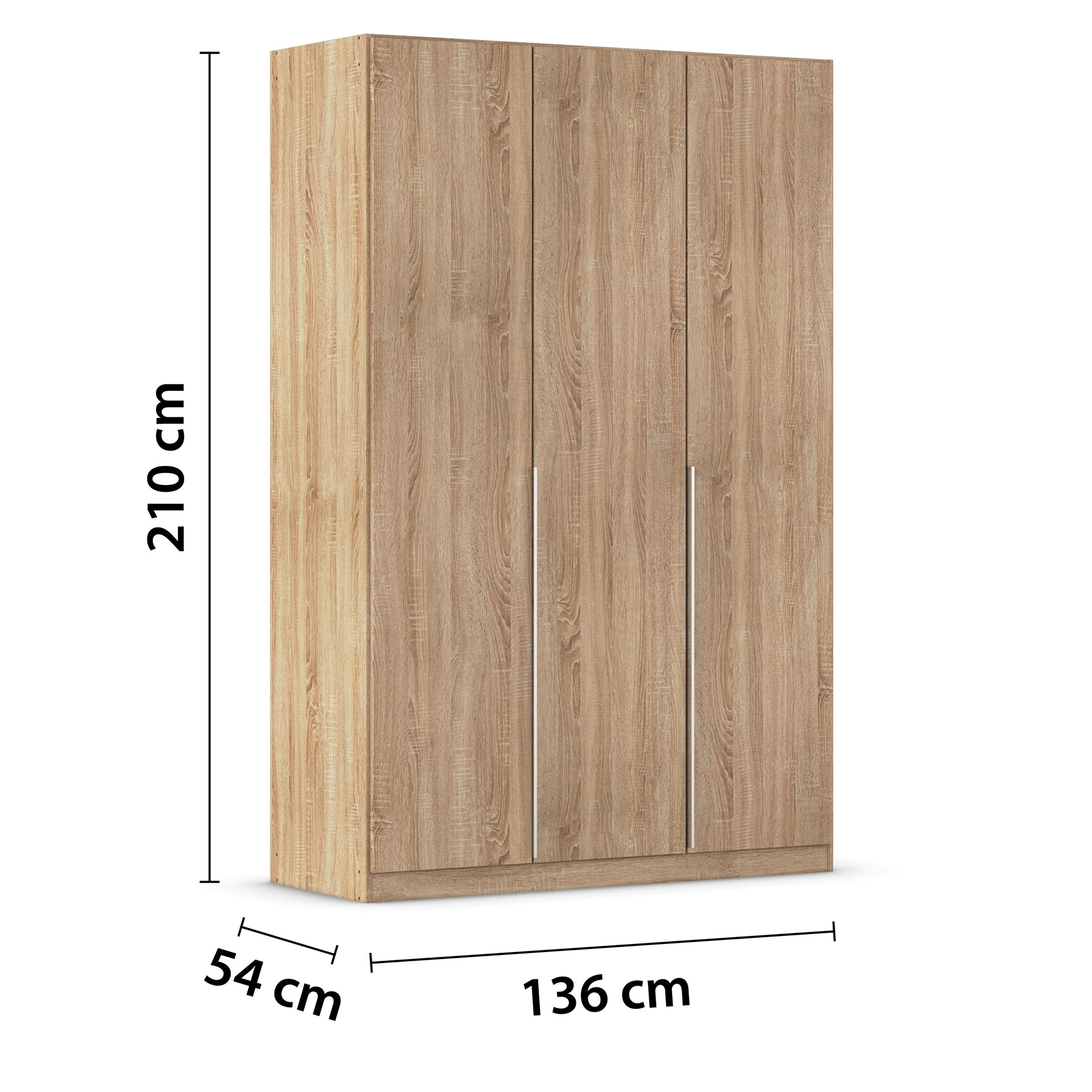Drehtürenschrank - Eiche Sonoma - 3-türig - 136x210 cm