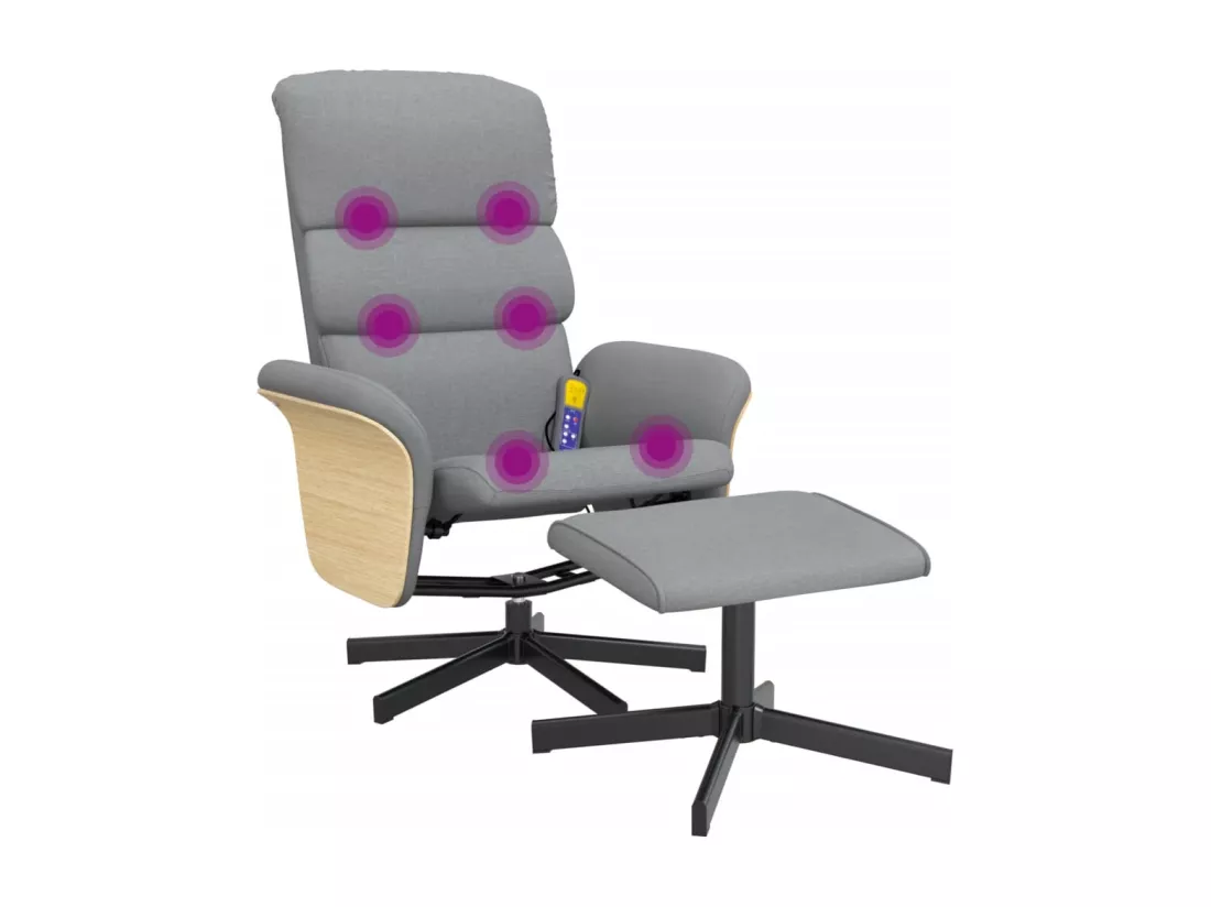 Fauteuil inclinable massant et repose-pied gris clair tissu