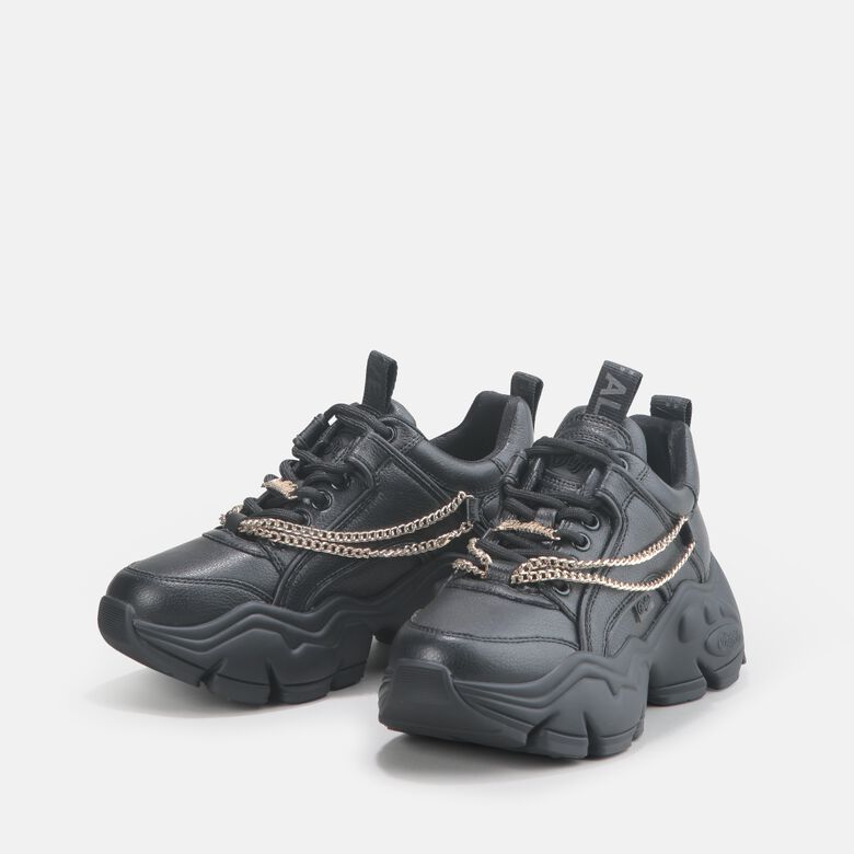Binary Chain baskets basses véganes, noir et chaîne dorée