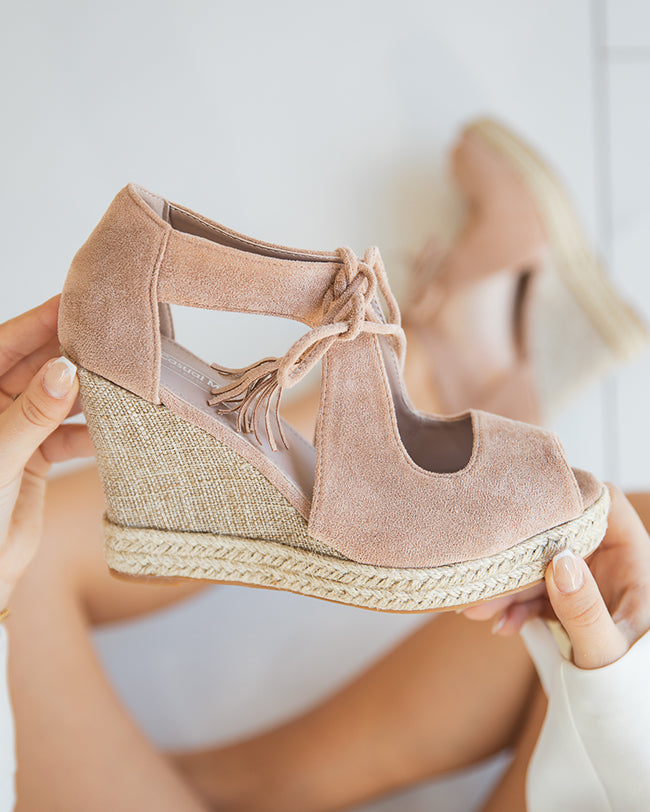 Sandale femme compensée corde taupe daim - Inès