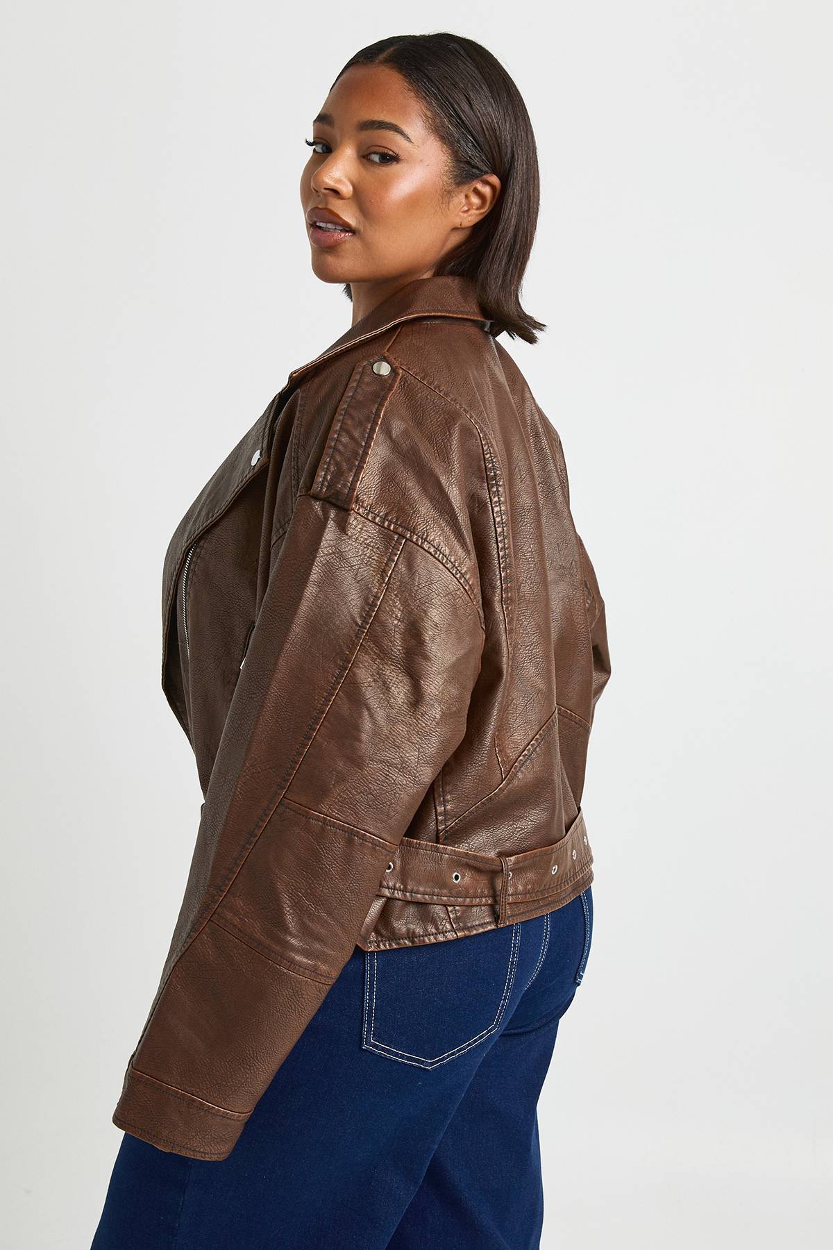 boohoo Plus Vintage Veste de Motard Crop en synthétique
