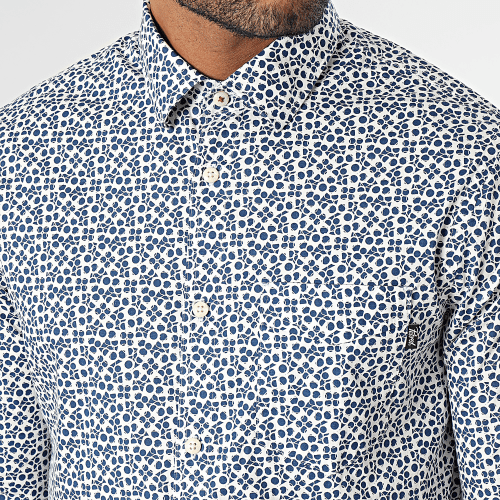 Chemise Manches Longues Slim SIL419 Blanc Bleu Marine