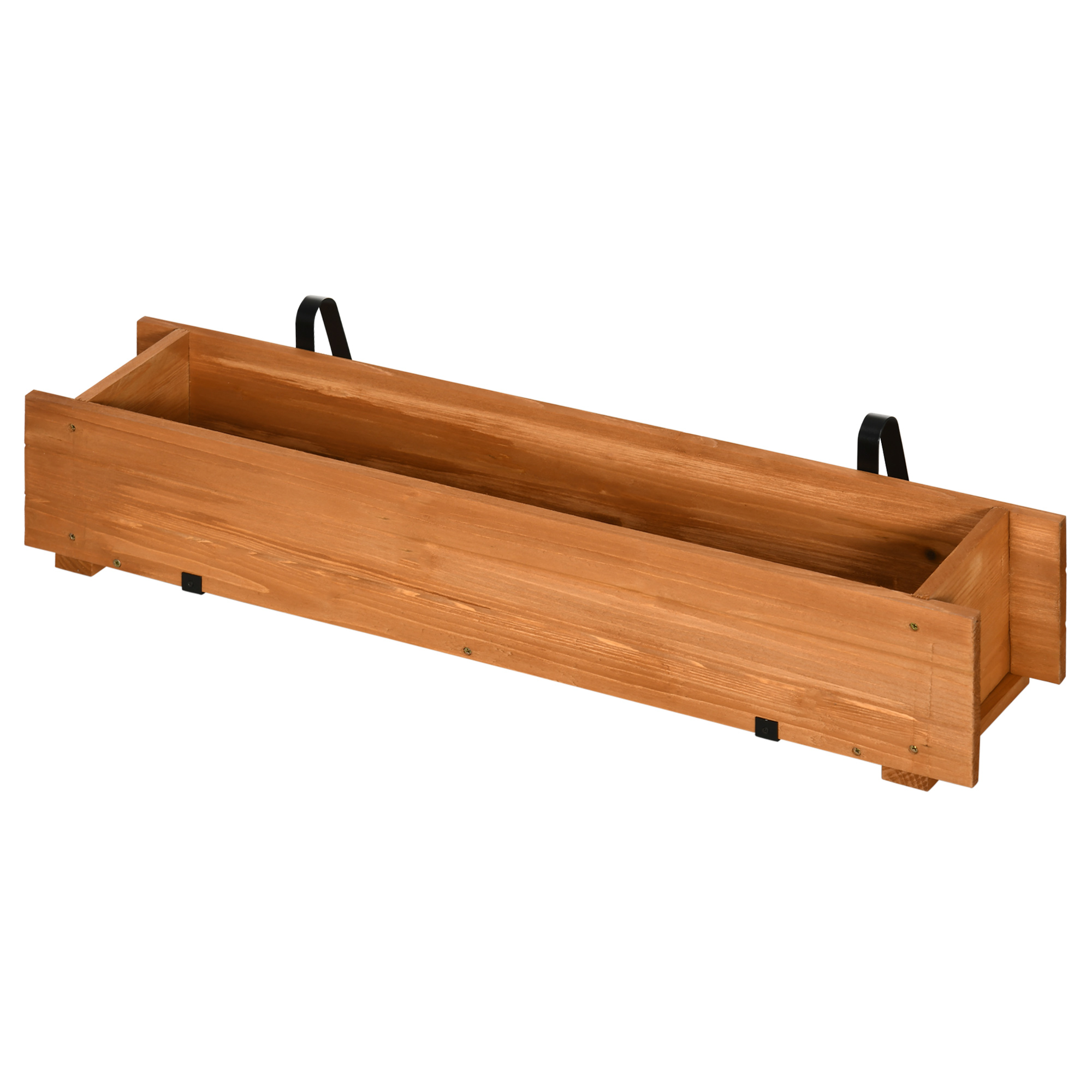 Canteiro retangular de madeira Outsunny para chão ou parede, com 2 furos de drenagem e 2 ganchos para o cultivo de plantas e flores em jardins ou terraços, 91x18x16,5 cm, cor natural.