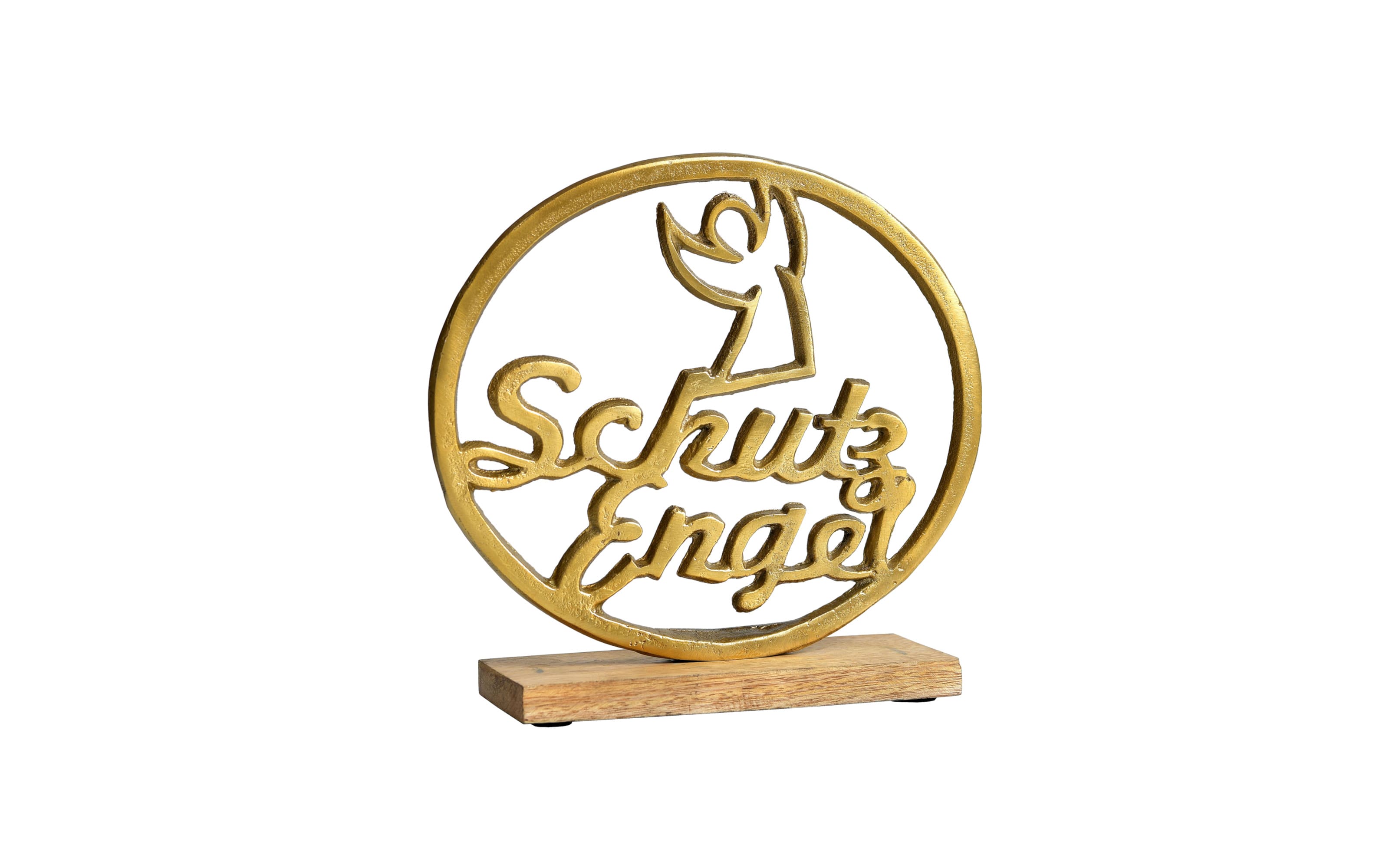 Schriftzug Schutz Engel aus Mangoholz und Aluminium in schwarz