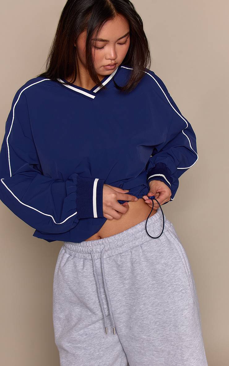 Bleu Marine Synthétiquell Col V En Tricot