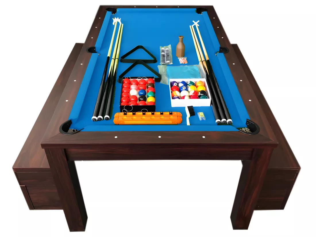 Table de Billard bleu 7 Pieds convertible avec banquettes – Theti