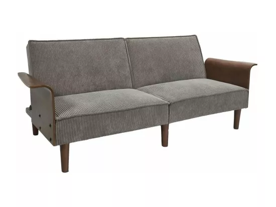 Canapé convertible en velours côtelé gris et bois L205 cm - SCOTT