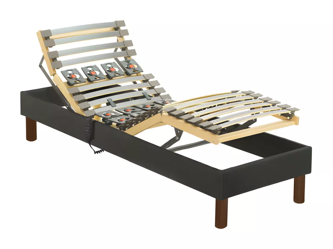 Sommier électrique de relaxation déco lattes et plots - 80 x 200 cm - Tissu - Anthracite - FORENZA de YSMÉE