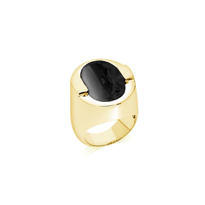 Bague Diane Argent  Doré Pierre Onyx Noir