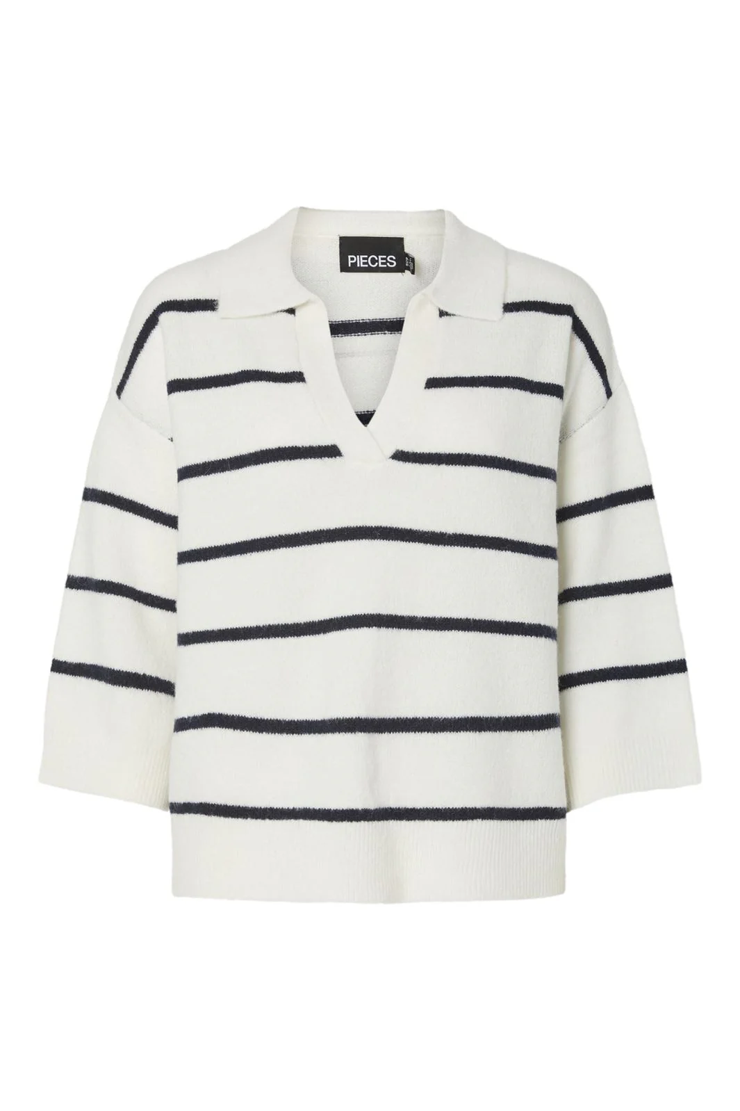 Pieces Pcmikela 3/4 V-Neck Polo Knit Fsy 4760418 cloud dancer maritime blue