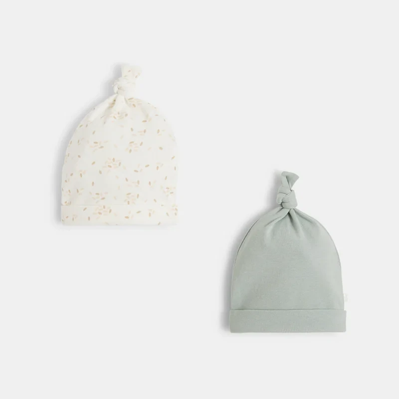Bonnet noué en jersey naissance (lot de 2) Vert