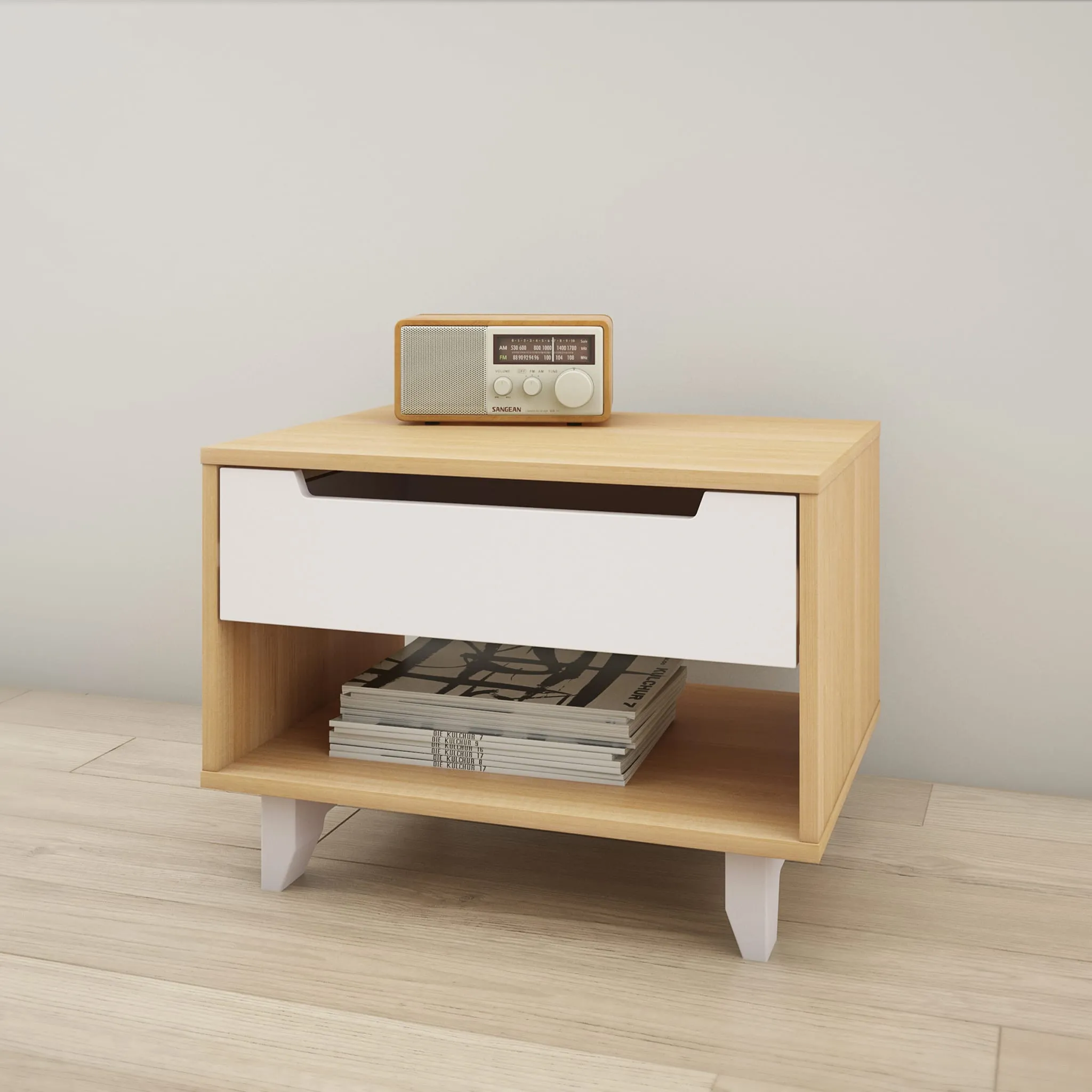 Nexera Table de Nuit Nomad - Blanc et Érable Naturel